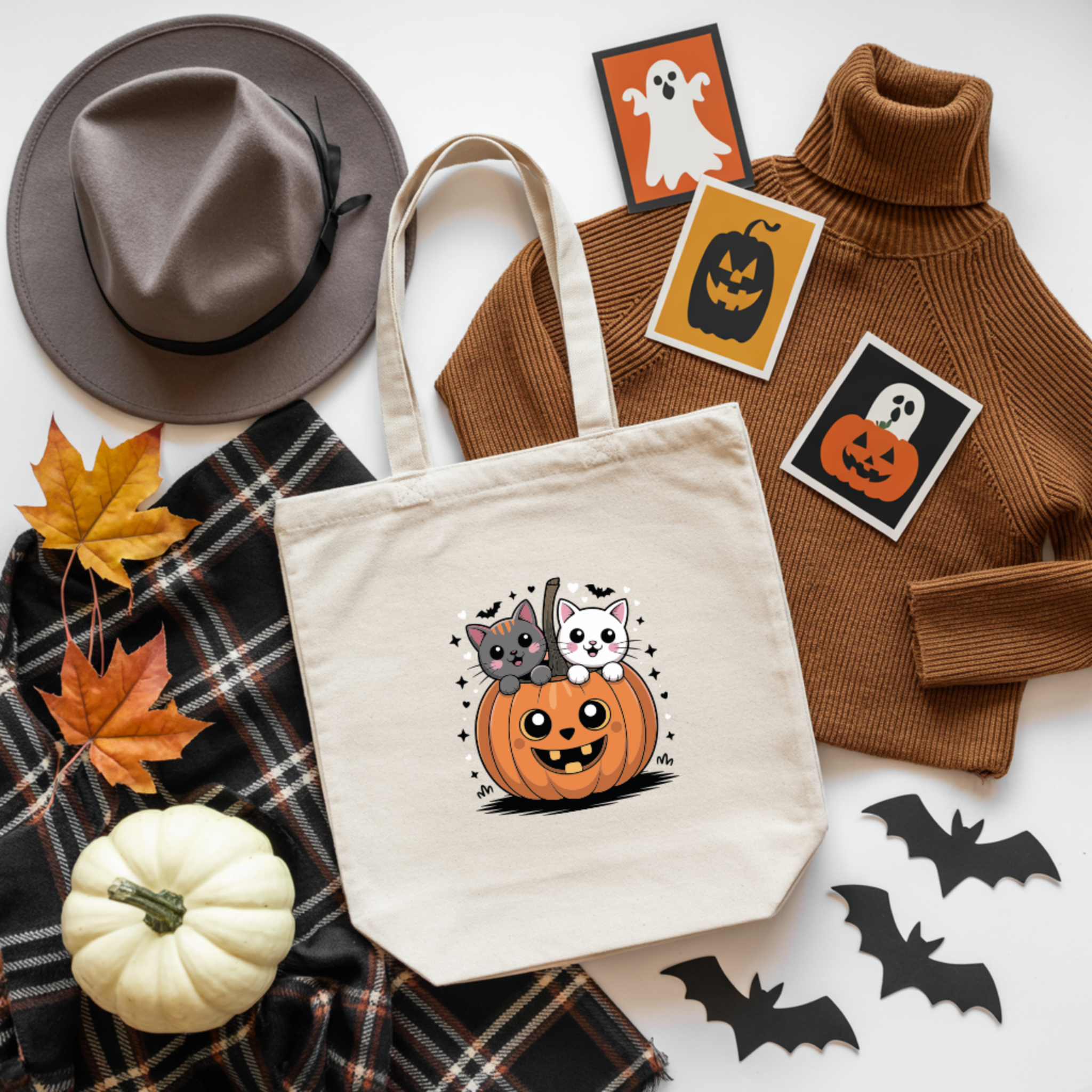 Tote Bag Halloween Gatos | Saco Algodão 180g | Coleção Halloween