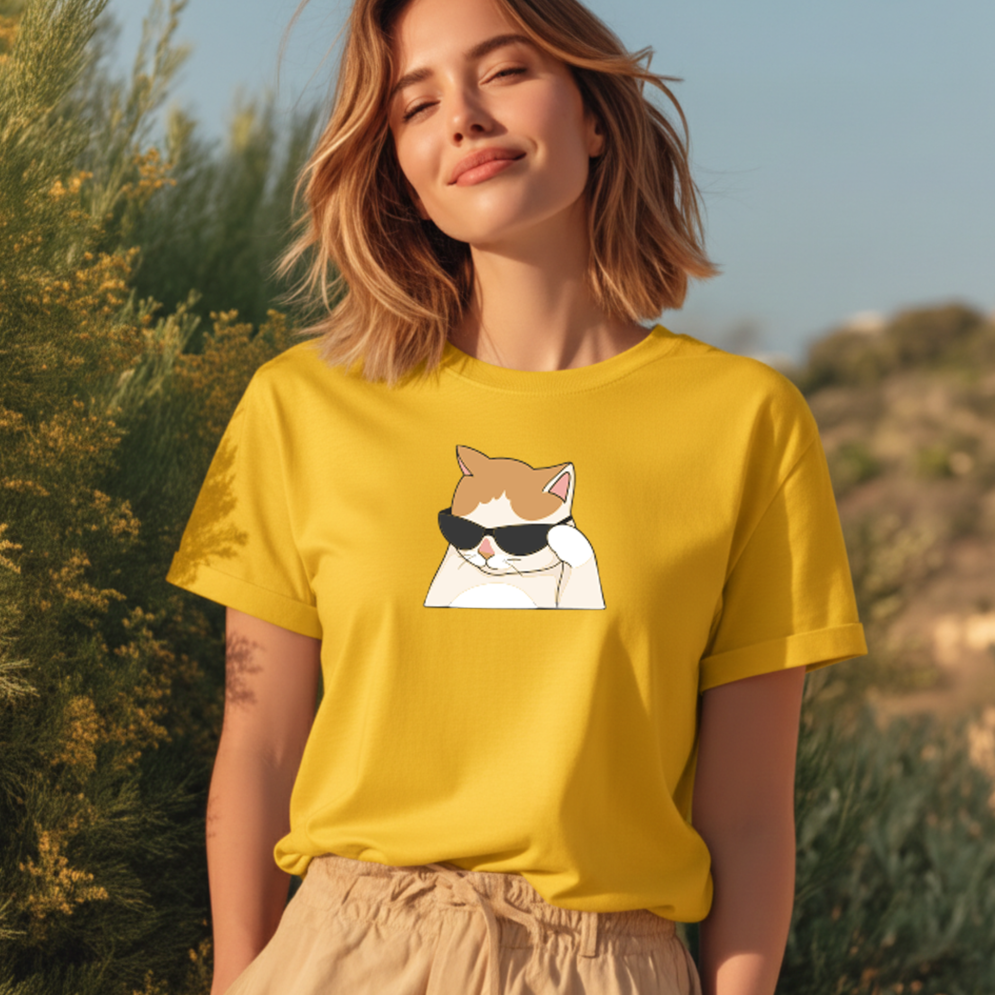 T-shirt "Cat óculos" 100% Algodão Premium 190g
