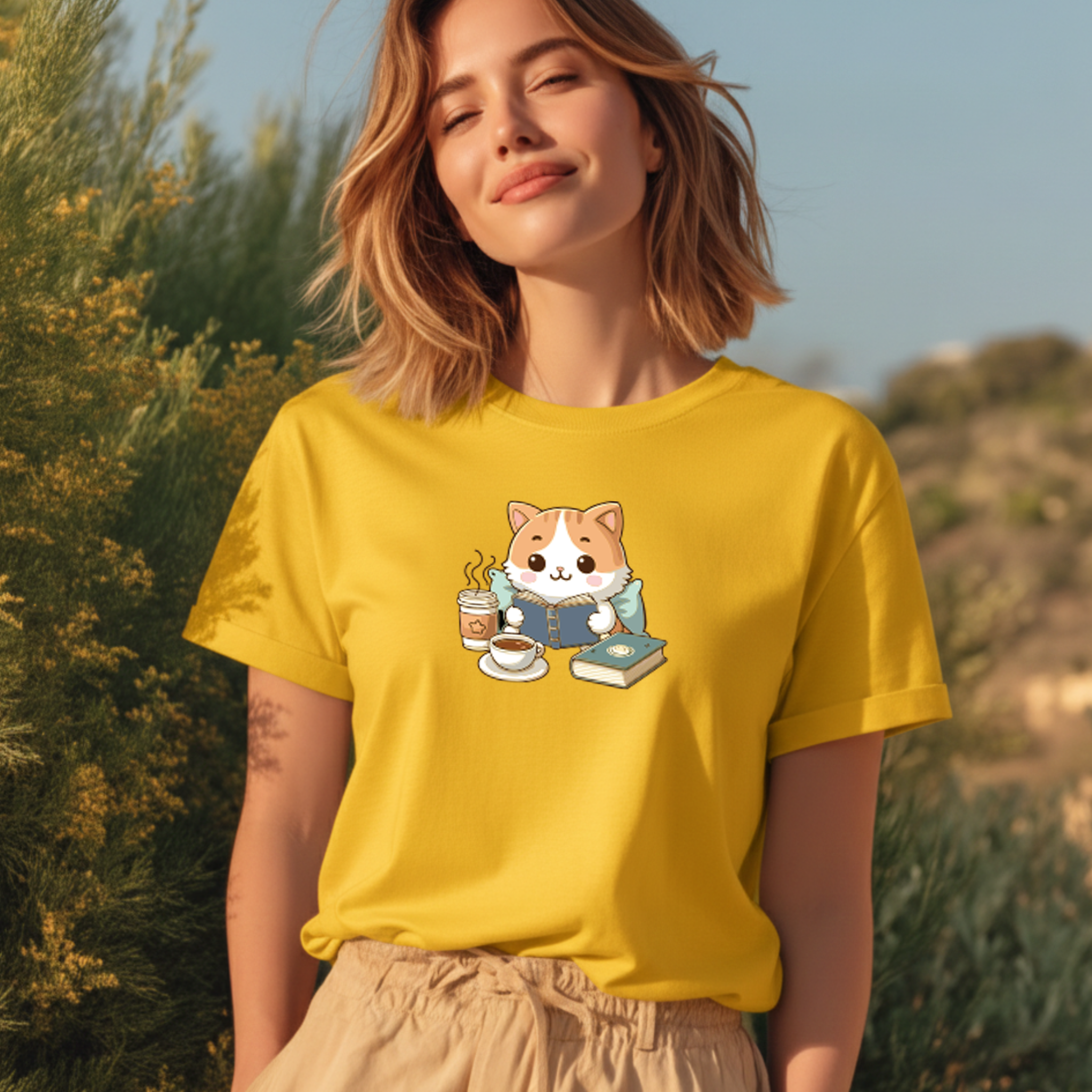 T-shirt "Cat Books" 100% Algodão 190g - JM Collection