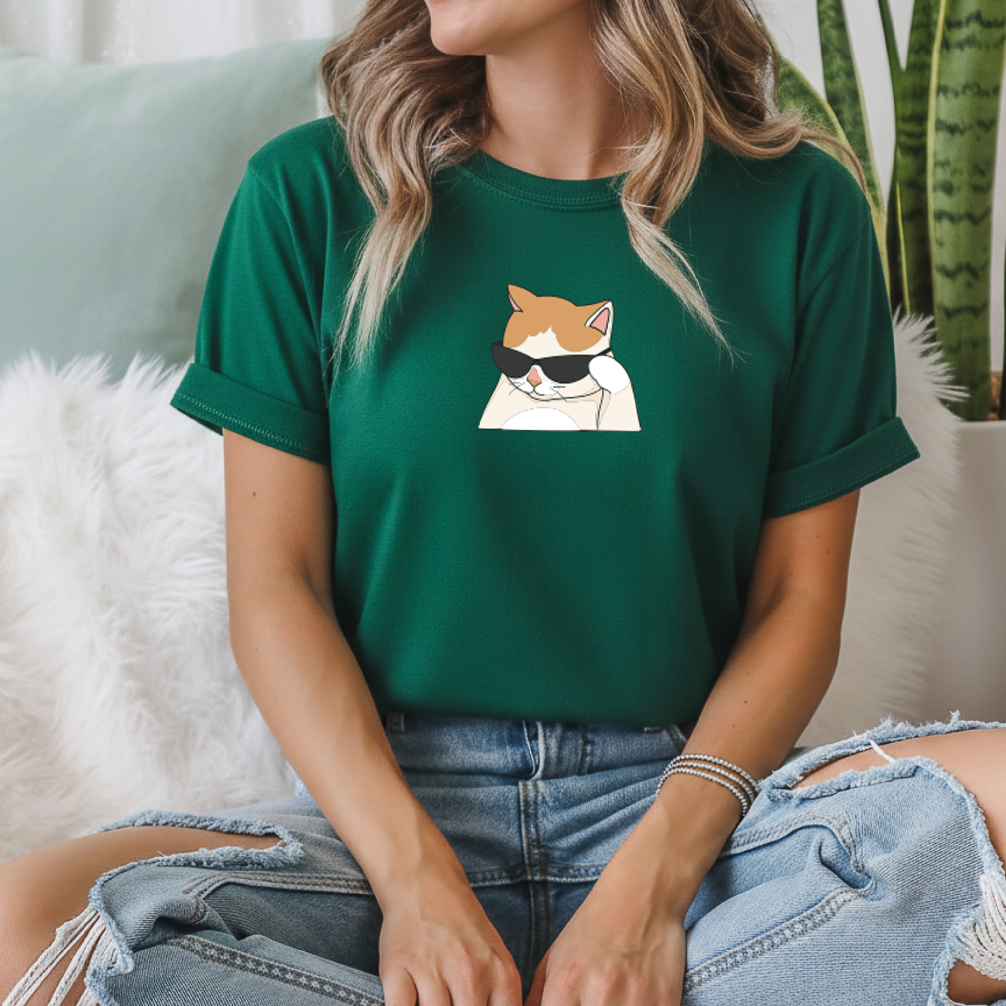 T-shirt "Cat óculos" 100% Algodão Premium 190g