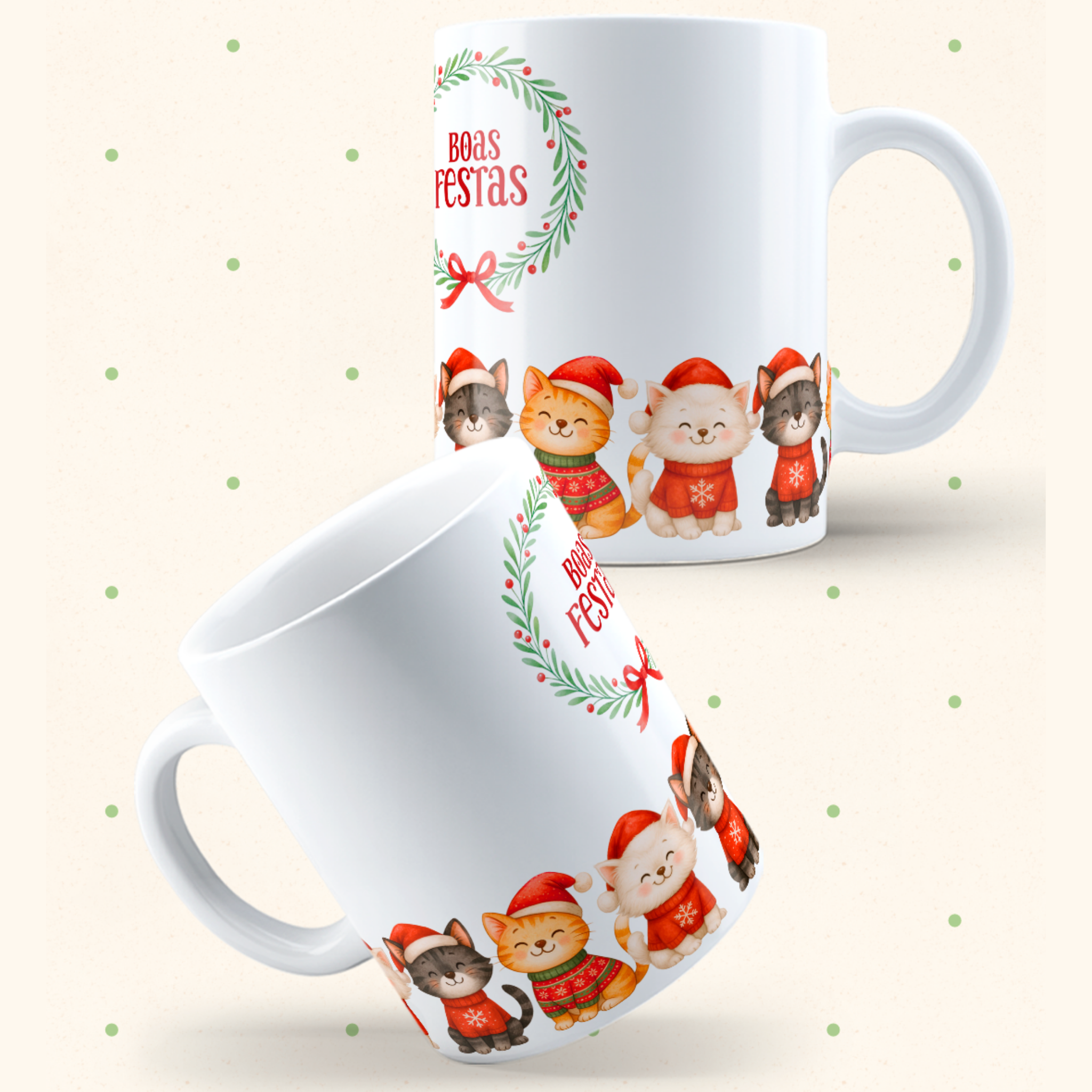 Caneca Natal Boas Festas Gatinhos | JM Collection