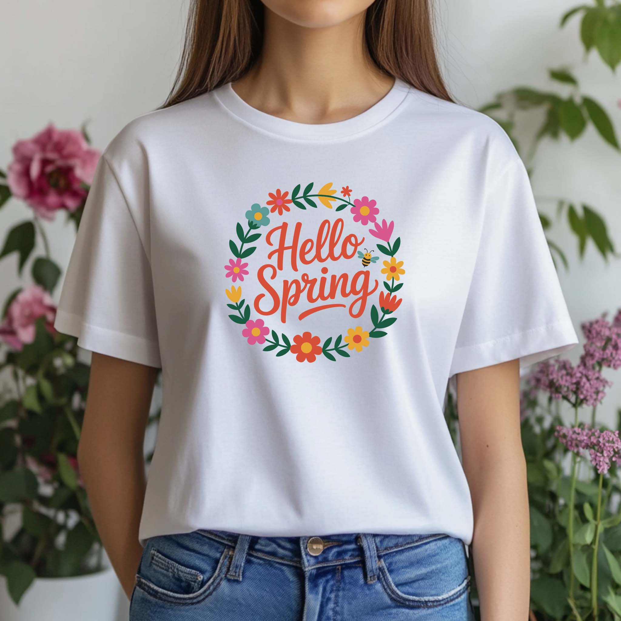 T-shirt "Hello Spring" 100% Algodão Premium 190g - Coleção Floral