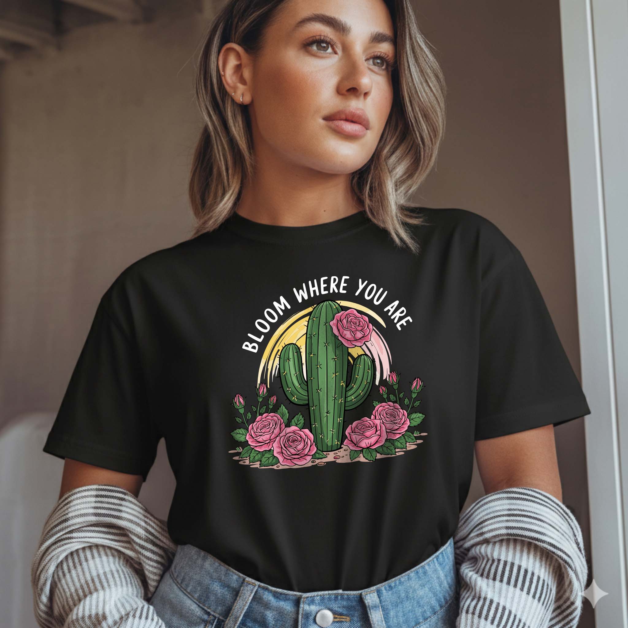 T-shirt Floral "Bloom Where You Are" 100% Algodão Premium 190g