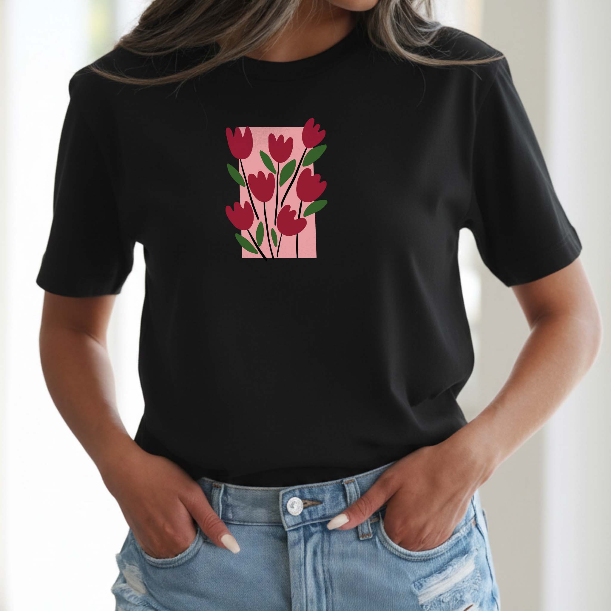 T-shirt Floral Tulipas 100% Algodão Premium 190g