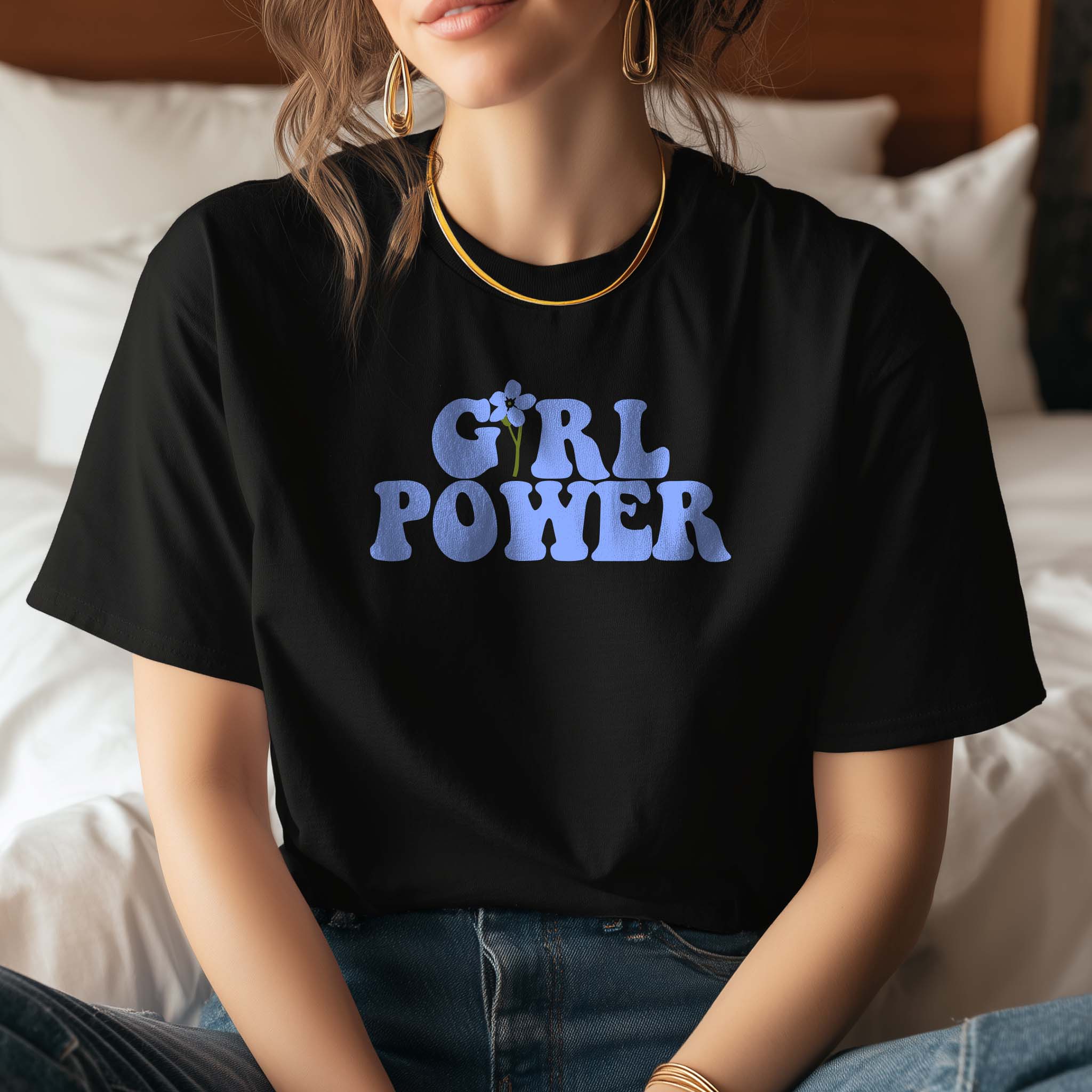 T-shirt Floral "Girl Power" 100% Algodão Premium