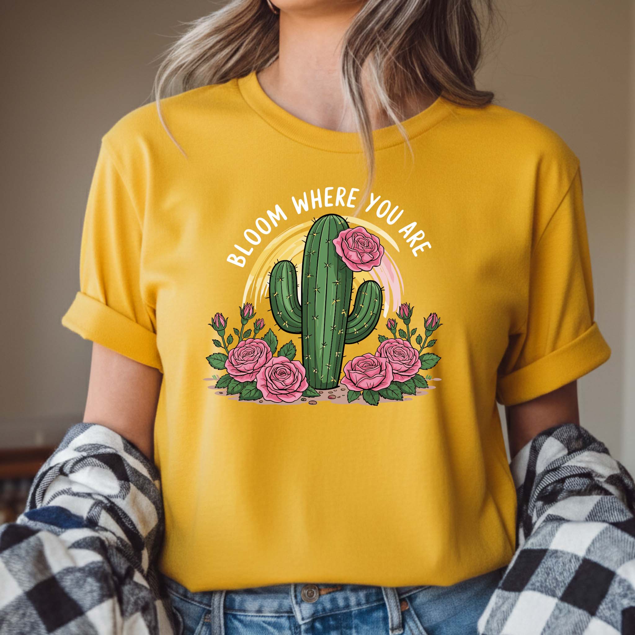 T-shirt Floral "Bloom Where You Are" 100% Algodão Premium 190g