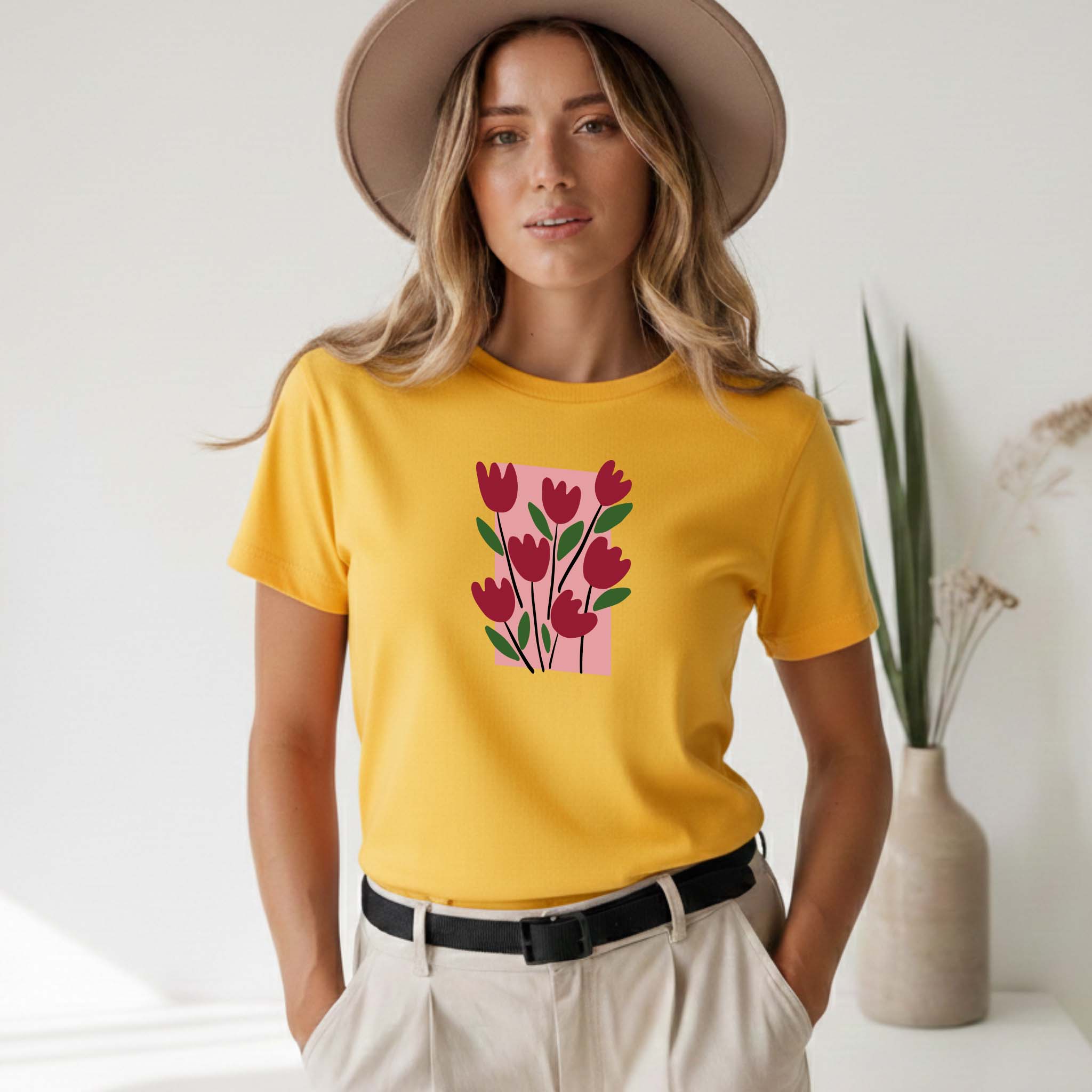T-shirt Floral Tulipas 100% Algodão Premium 190g