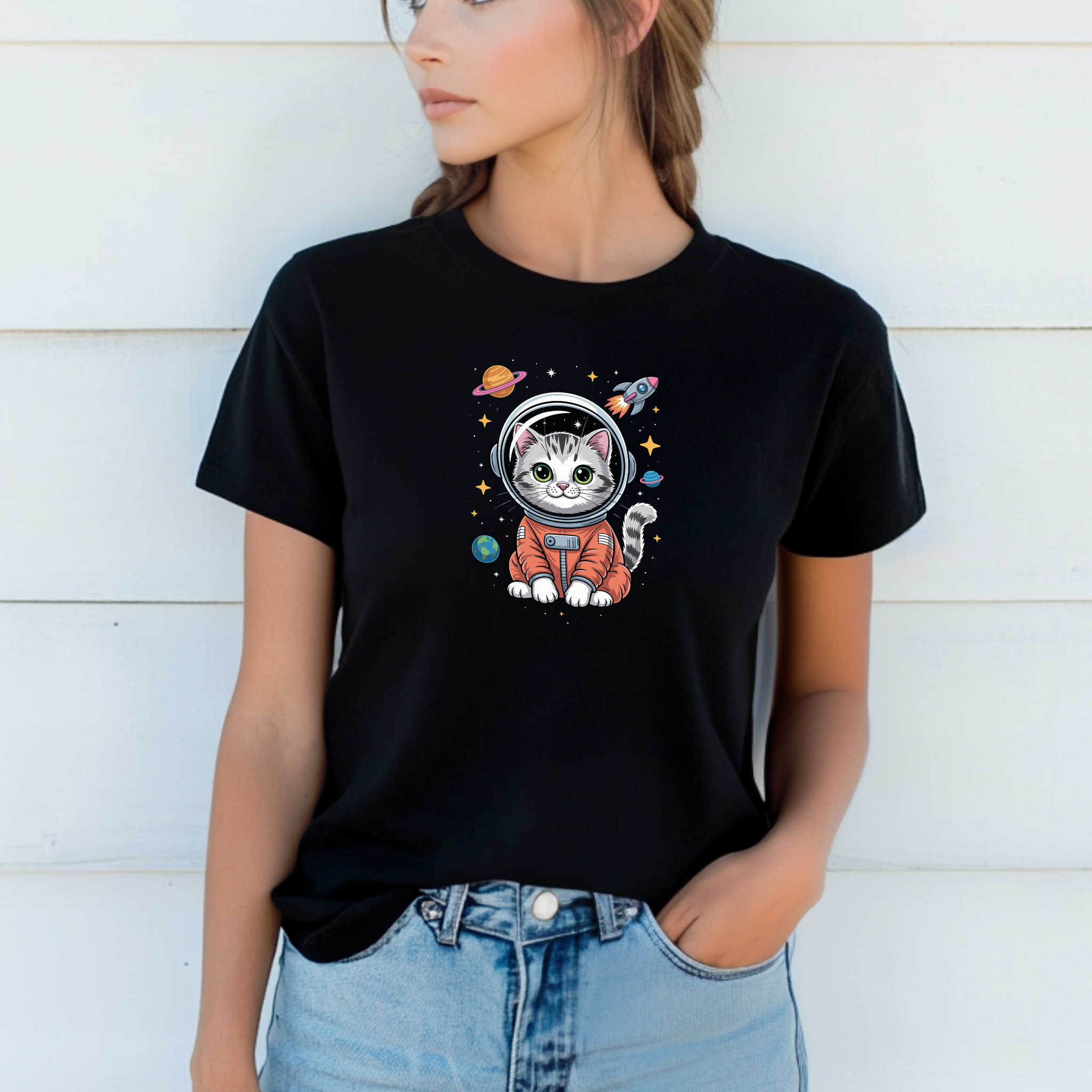 T-shirt "Gato Astronauta" 100% Algodão Premium 190g