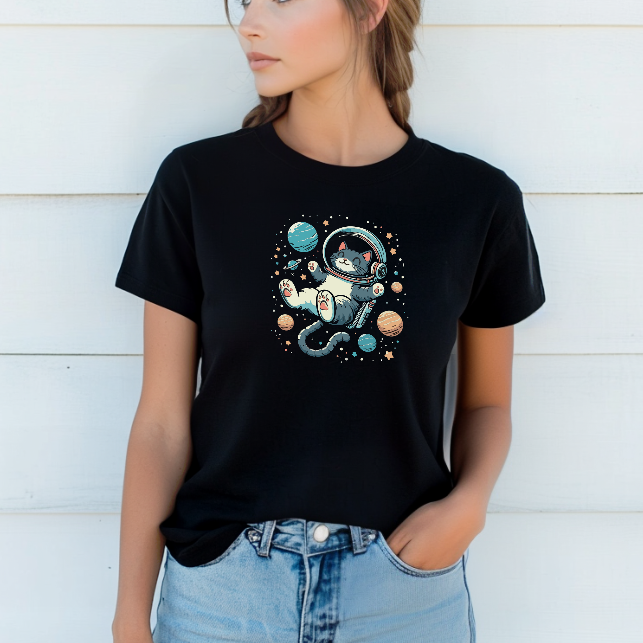 T-shirt "Gato Astronauta" 100% Algodão