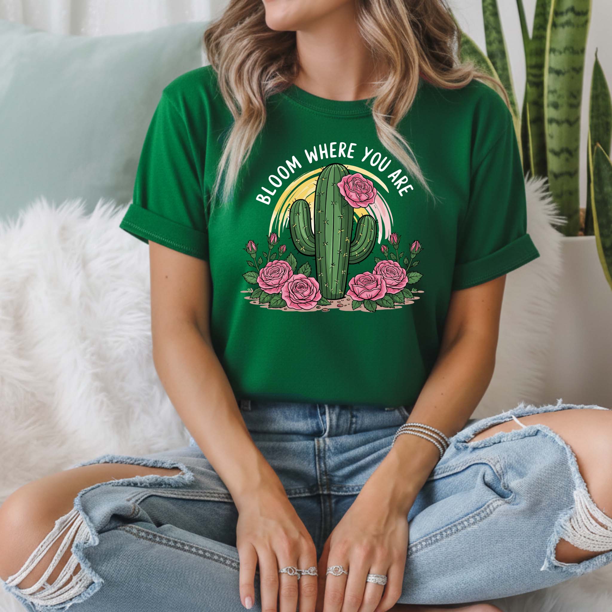 T-shirt Floral "Bloom Where You Are" 100% Algodão Premium 190g