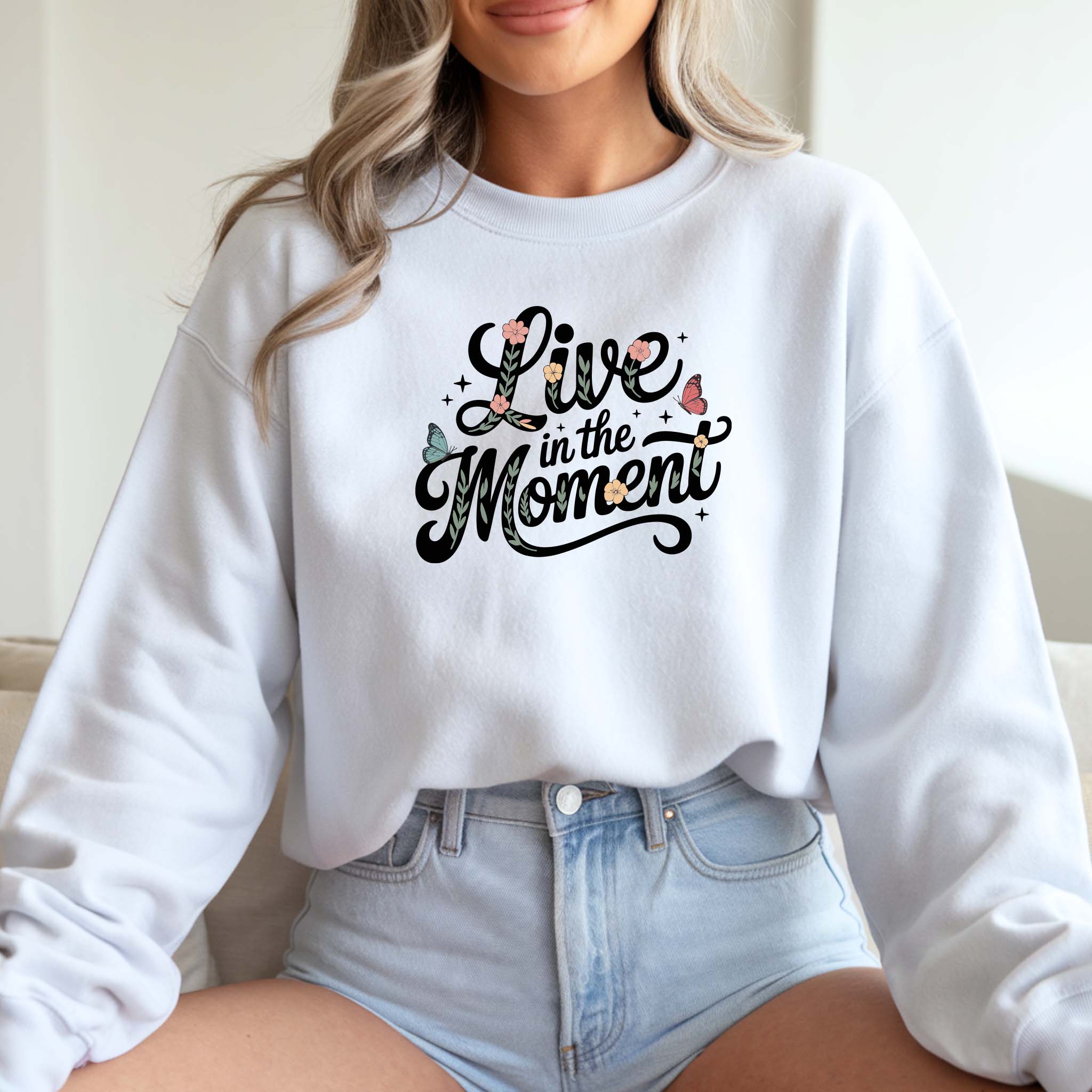 Camisola "Live in the Moment" | Sweatshirt Premium 290g | Coleção Florais