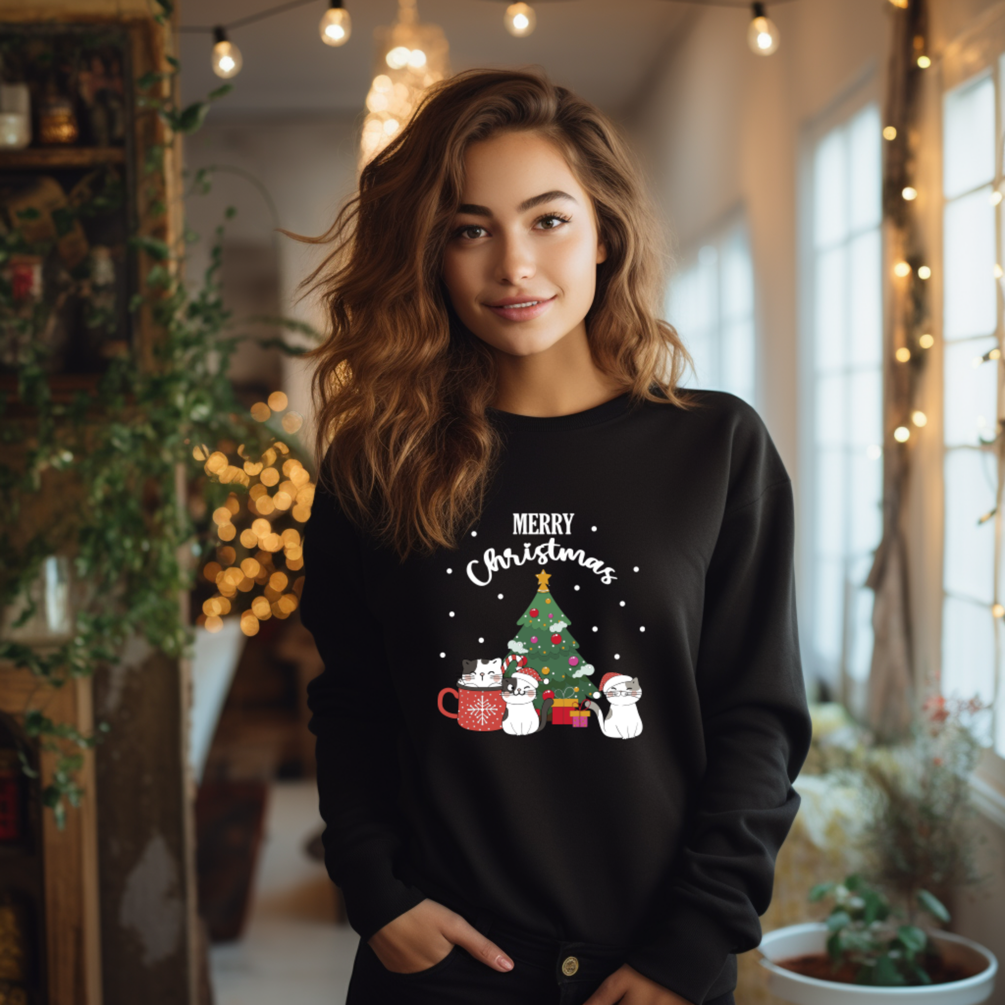 Sweatshirt "Cat Natal" | Camisola Premium 290g | Coleção Natal