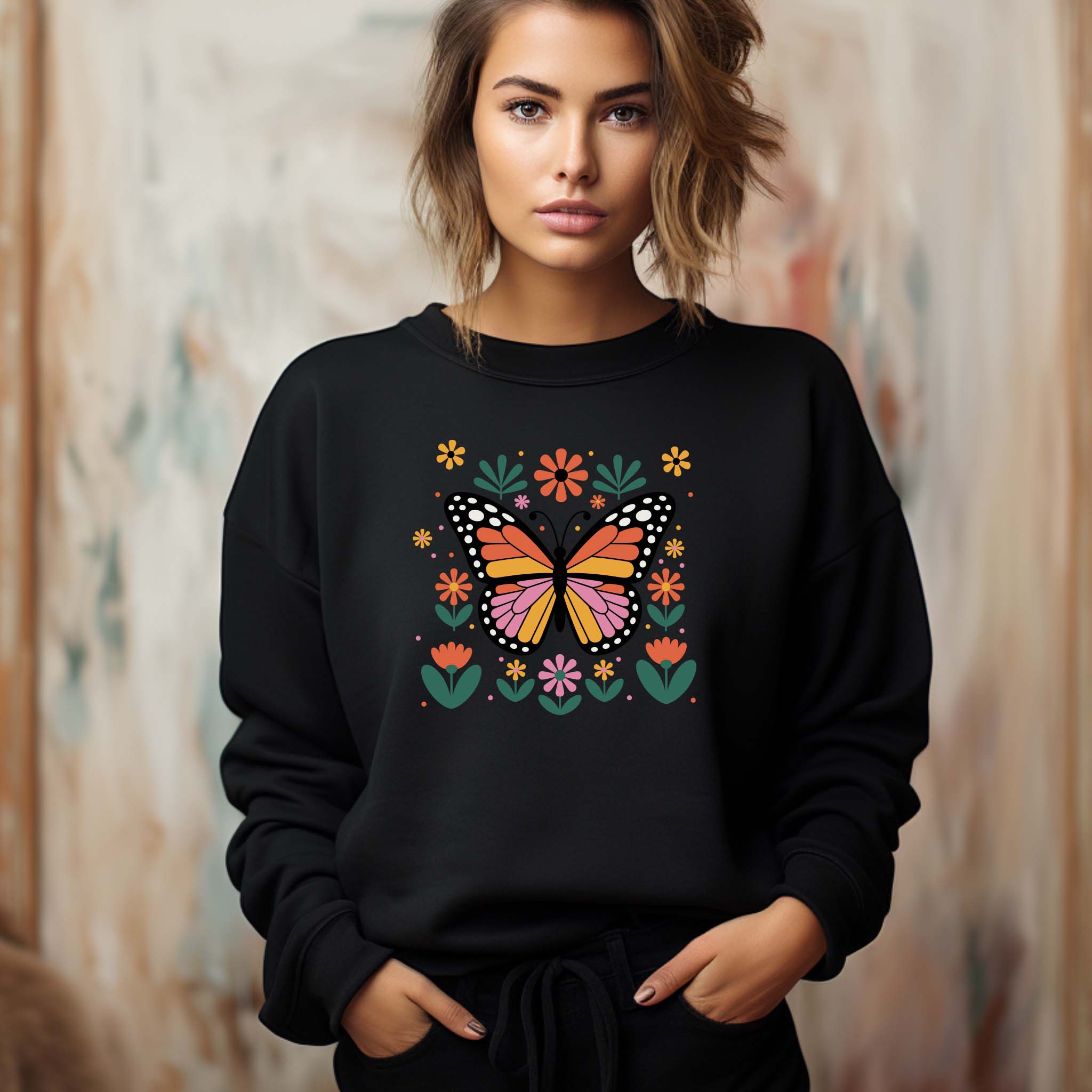 Camisola Borboleta | Sweatshirt Premium 290g | Coleção Florais