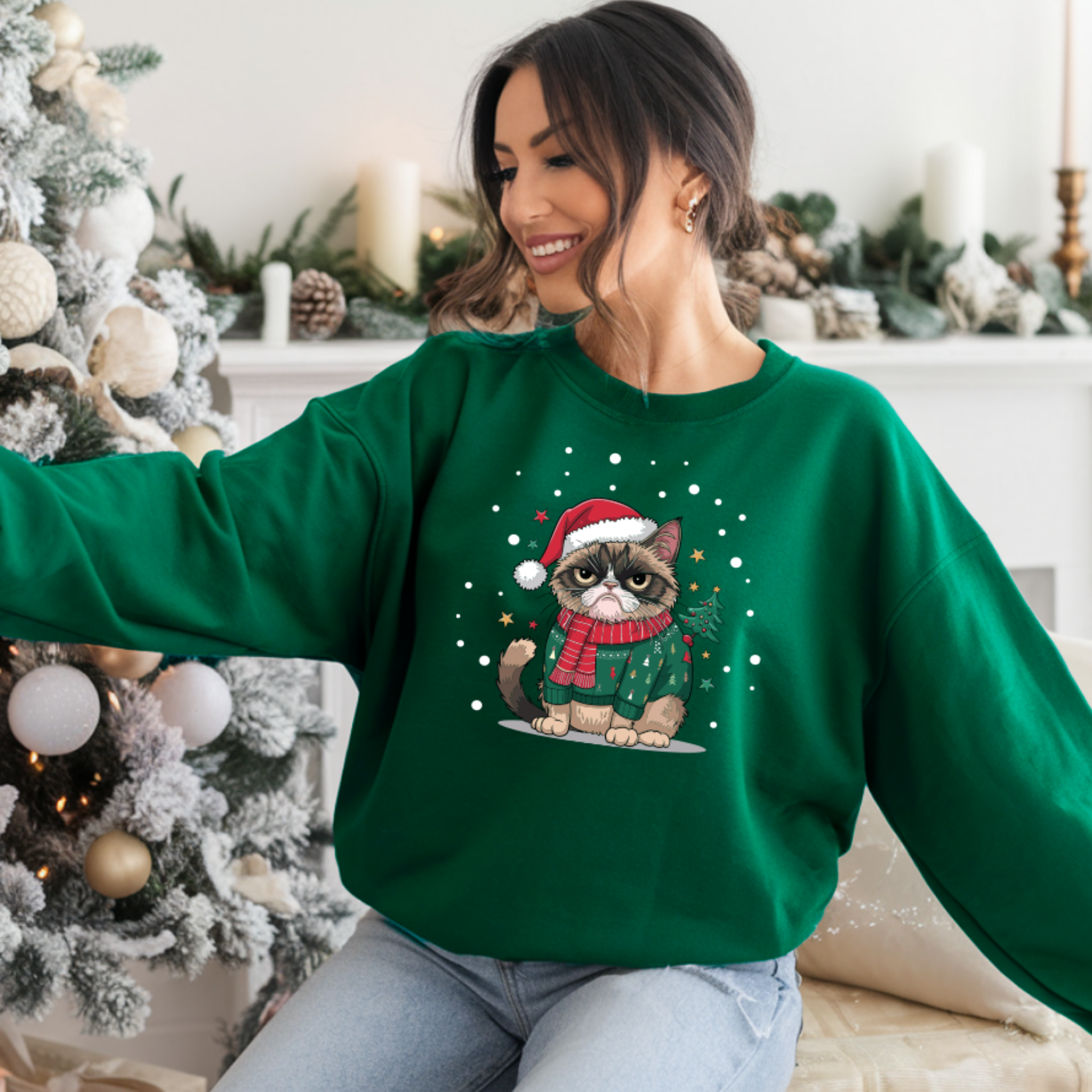 Camisola Natal "Christmas Cat" | Sweatshirt Premium 290g | Coleção Natal
