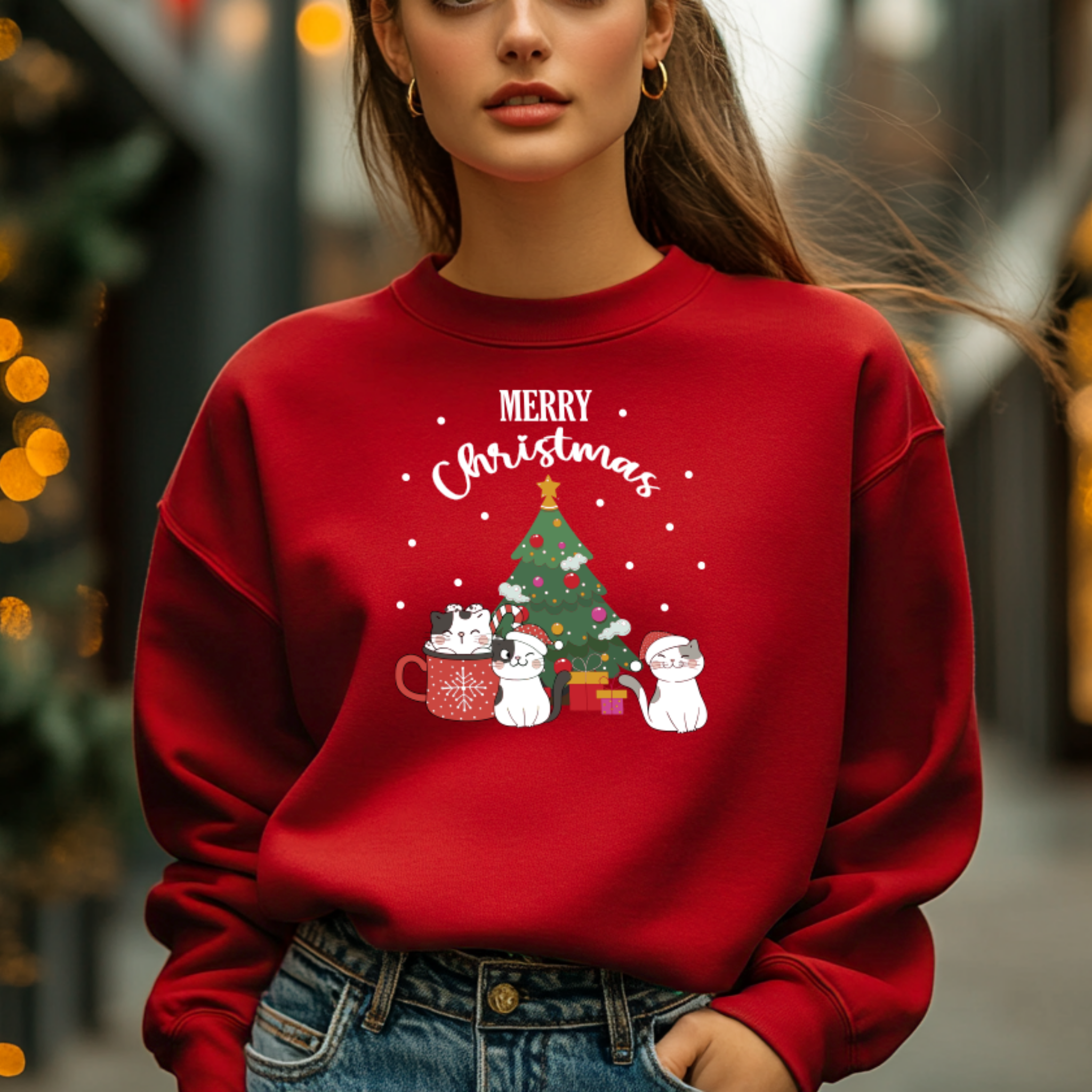 Camisola Natal "Christmas" Cats | Sweatshirt Premium 290g - Coleção Natal