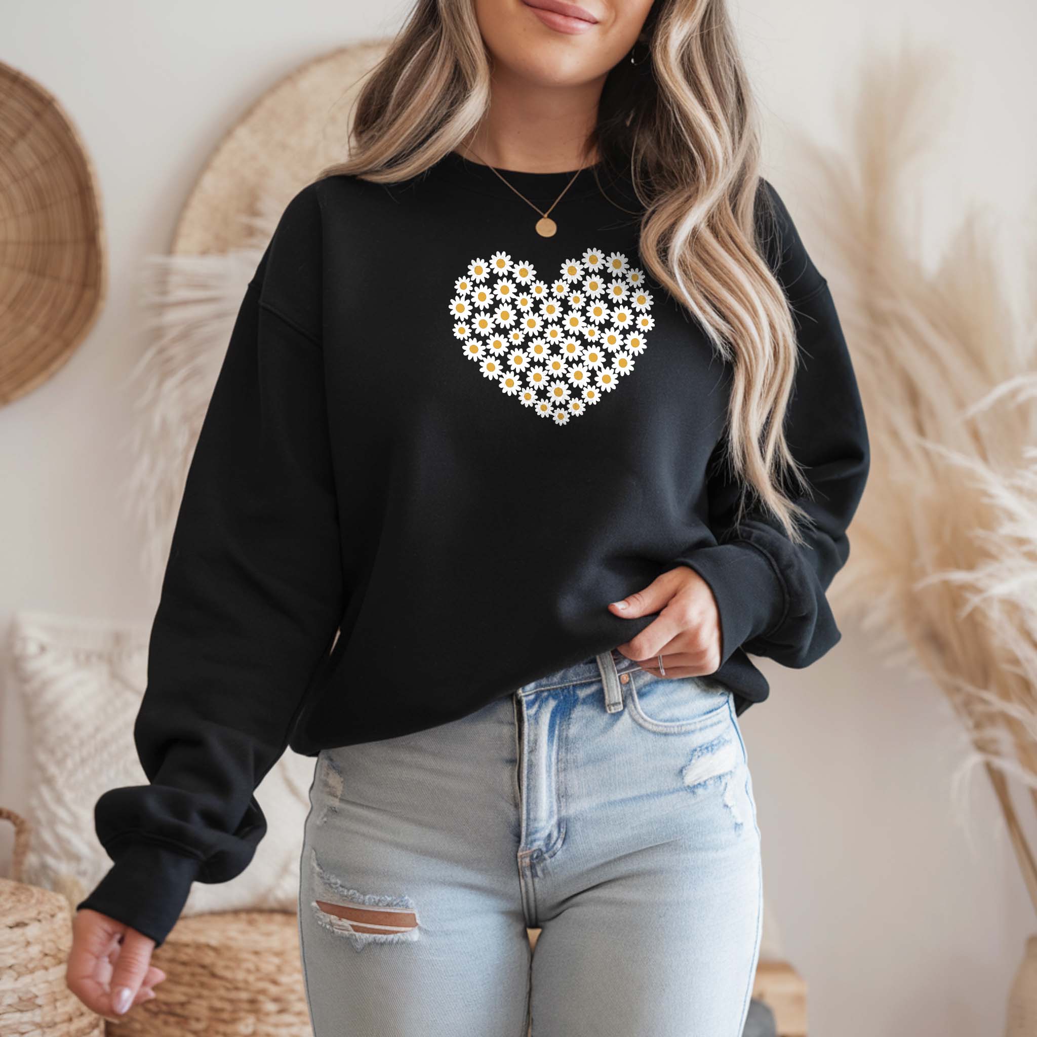 Camisola Floral Coração | Sweatshirt Premium 290g