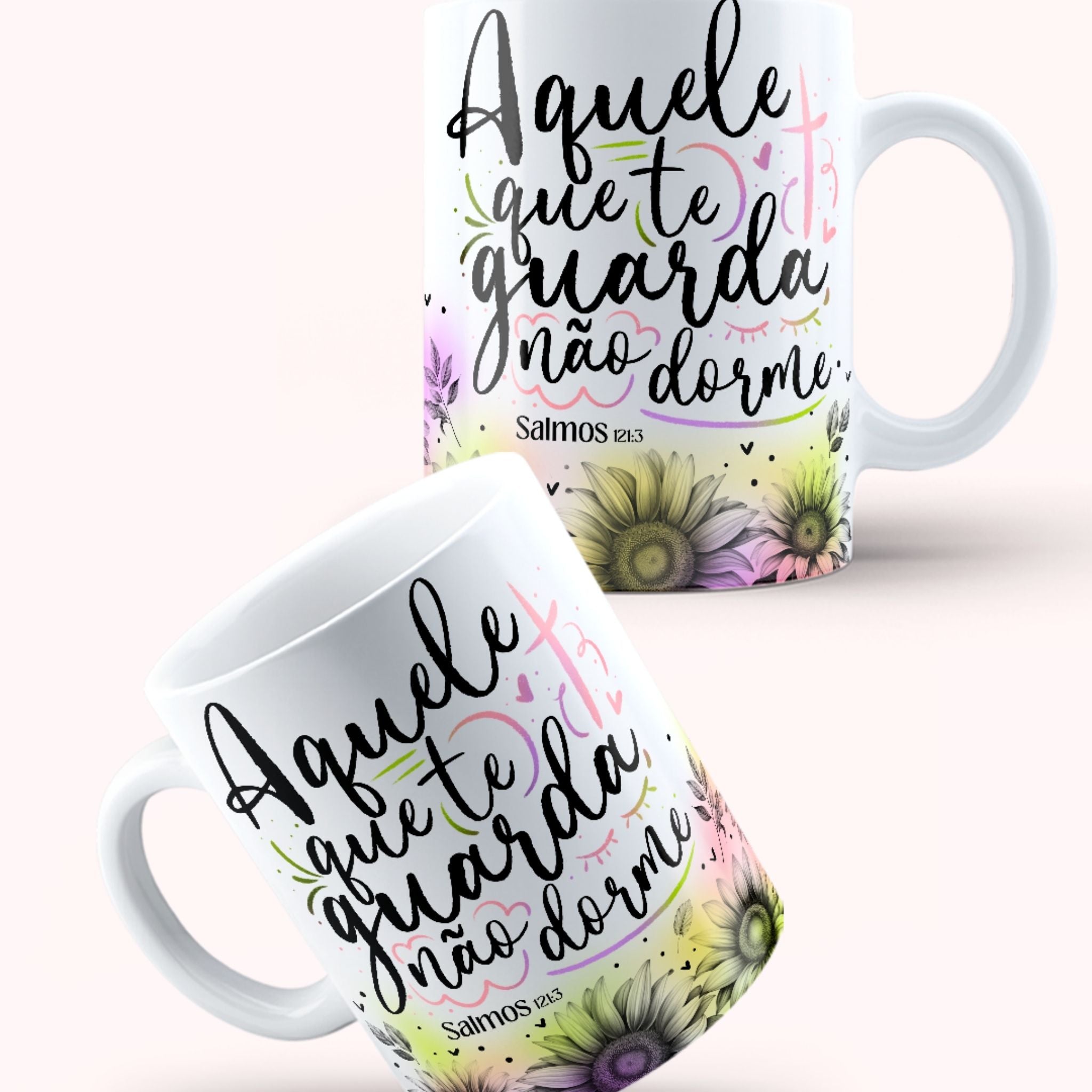Caneca "Aquele que te guarda não dorme" Salmos 121:3 | Presente de Fé