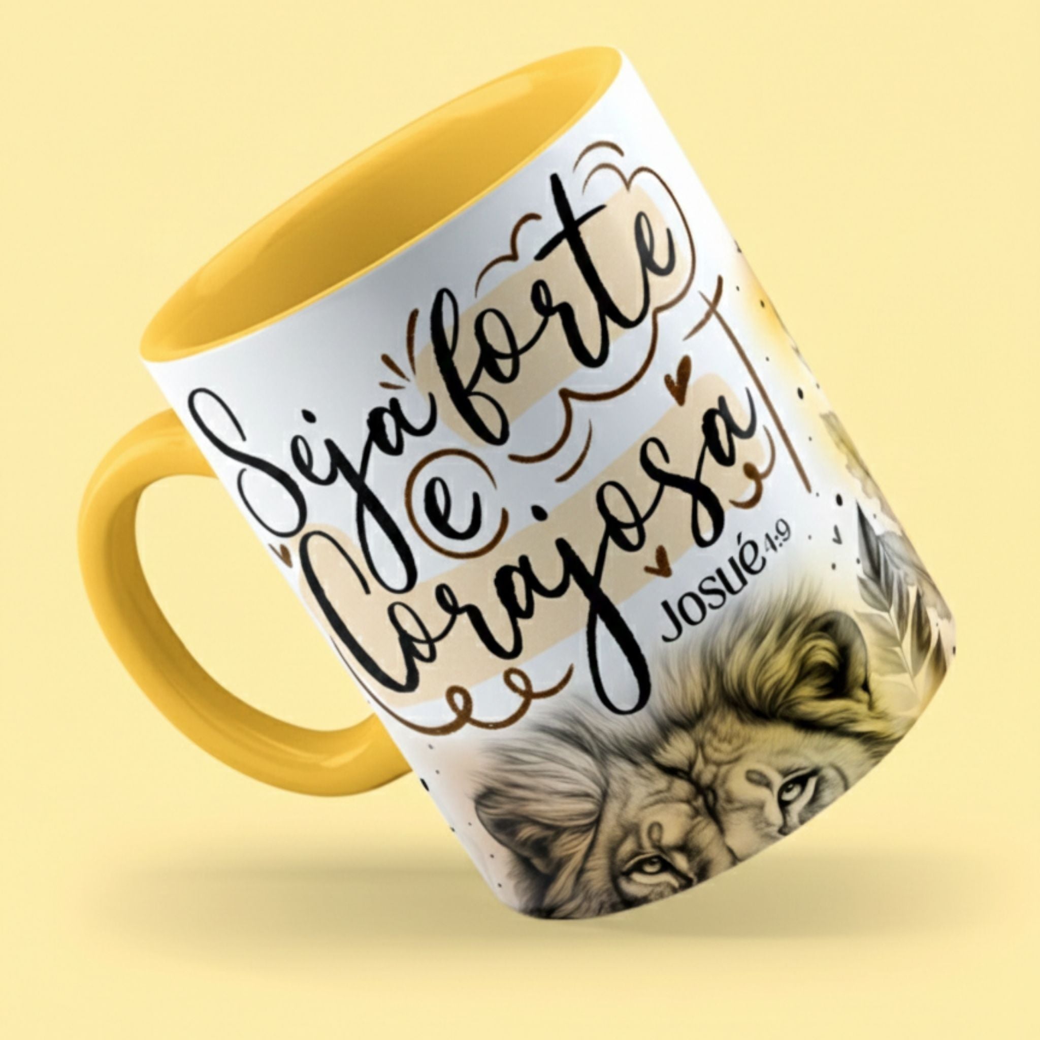 Caneca "Seja forte e corajosa" Josué 4:9 | Presente de Fé