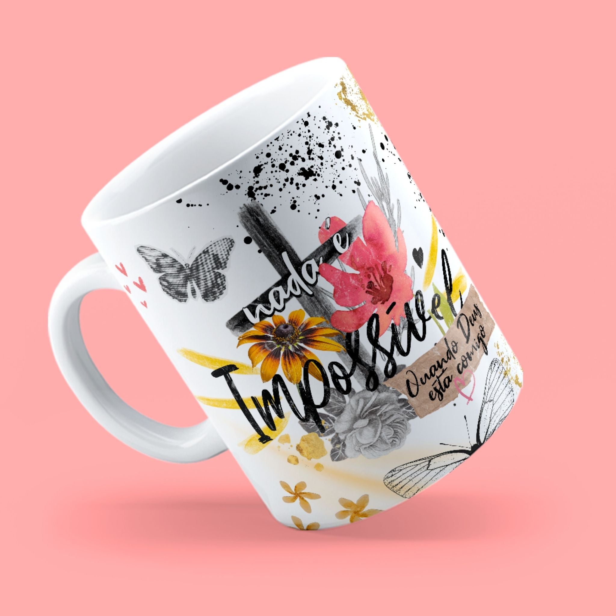 Caneca "Nada é impossível quando Deus está comigo" | Presente de Fé
