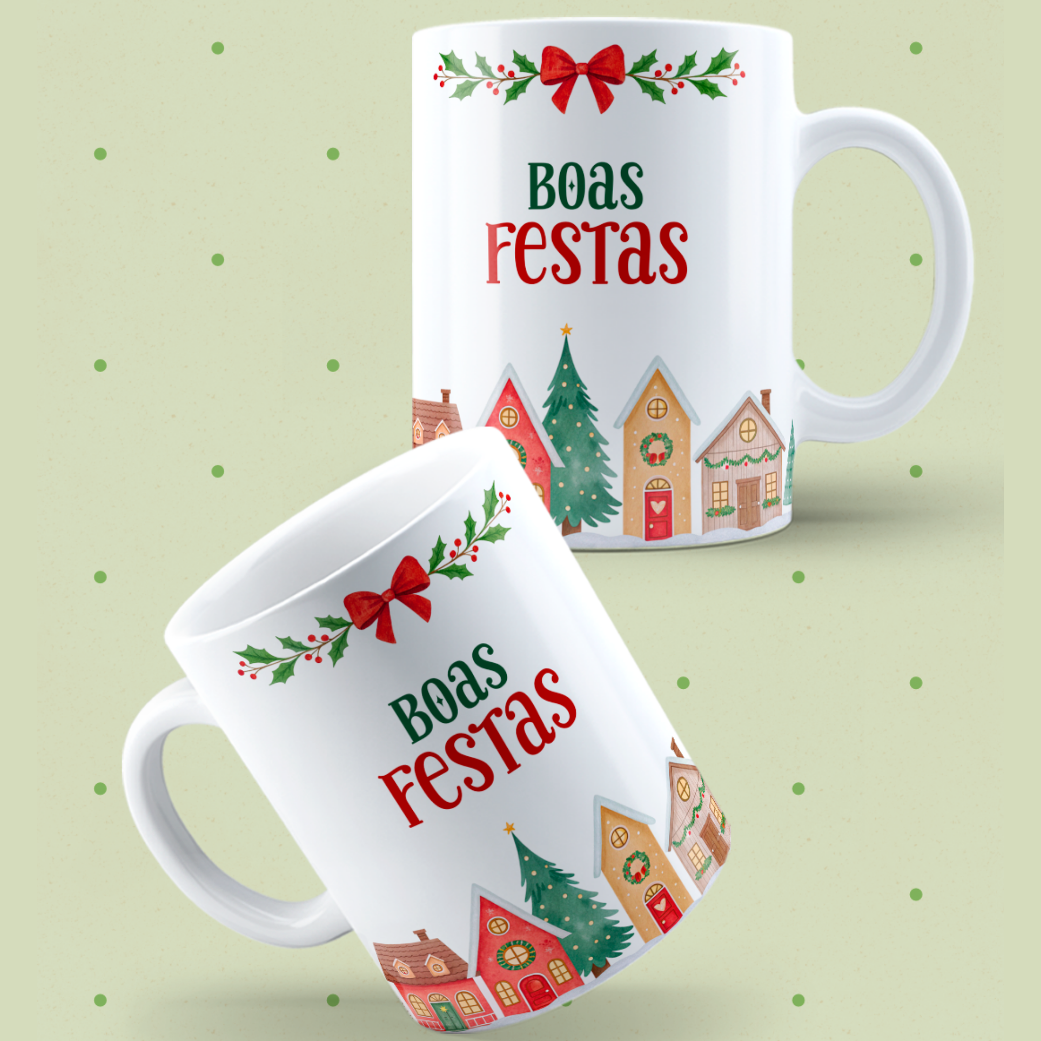 Caneca Christmas Natal Casa "Boas Festas" | Coleção Natal