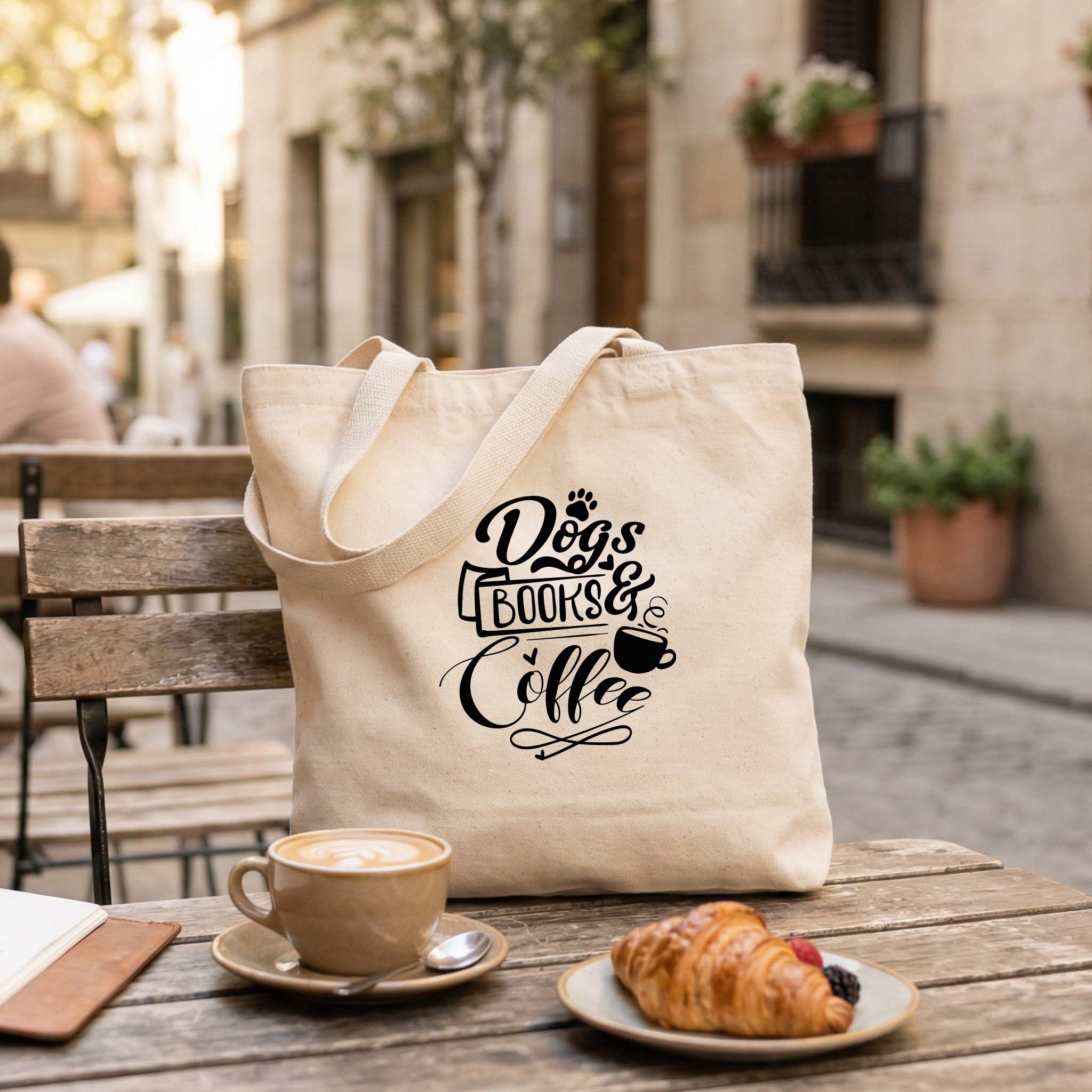 Saco Ecológico Pet Lovers "Dogs, Books e Coffee" | Tote Bag 180gm
