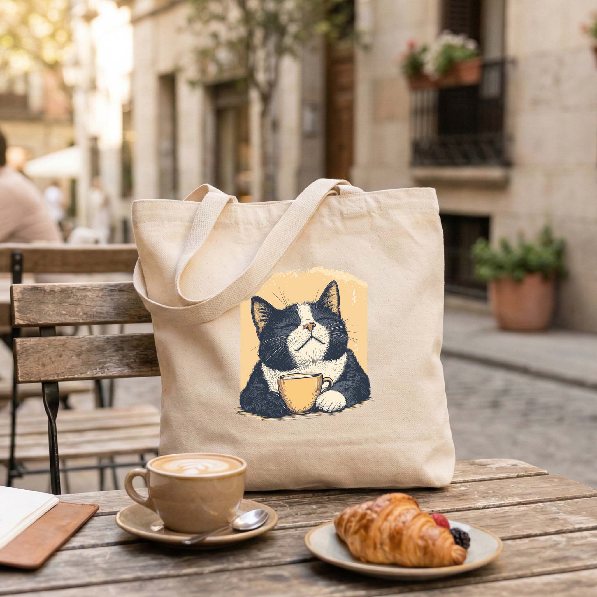 Tote Bag Pet Lovers "Gato e Café" | Saco Ecológico 180g