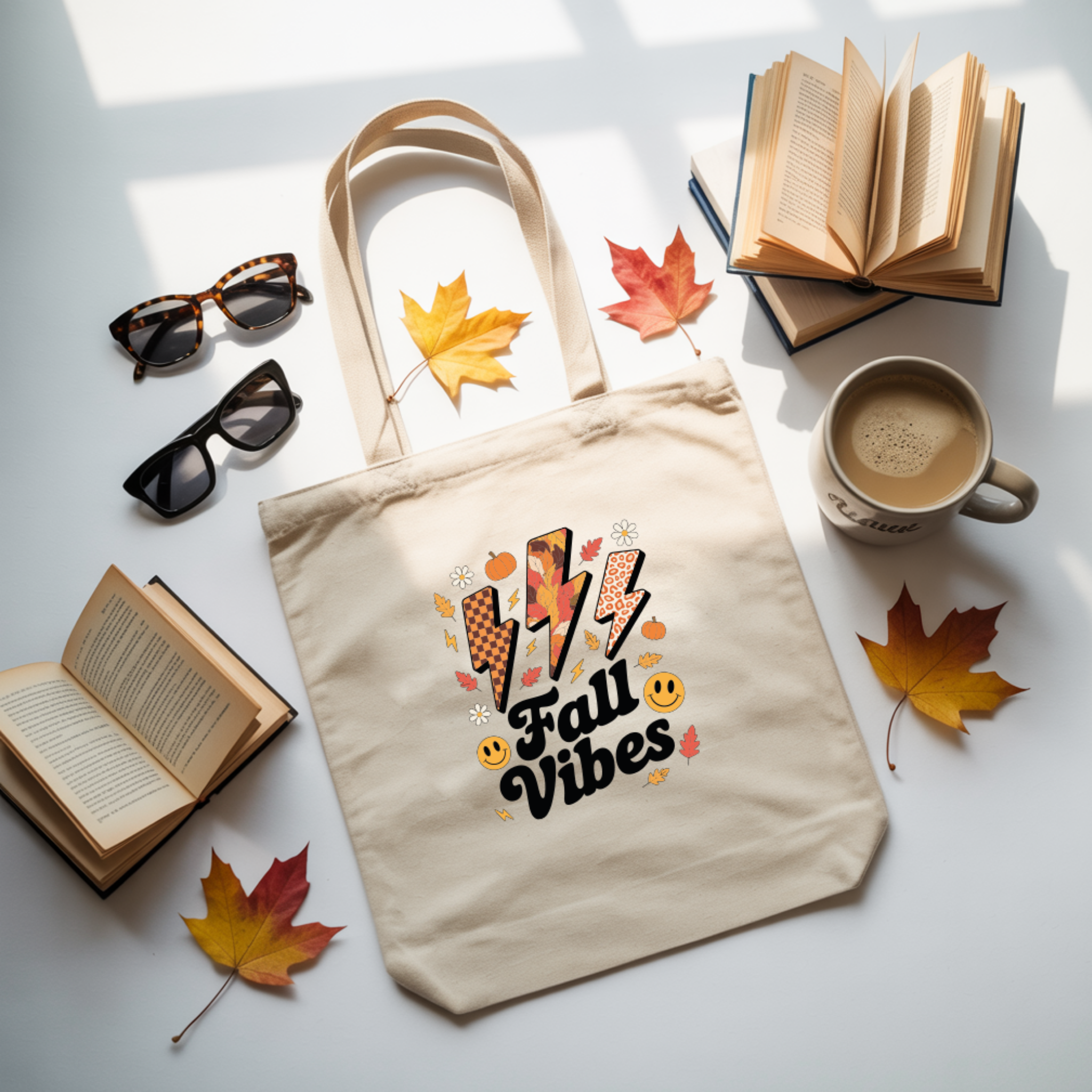 Tote Bag Autumn Fall Vibes | Saco 100% Algodão 180g - Coleção Halloween