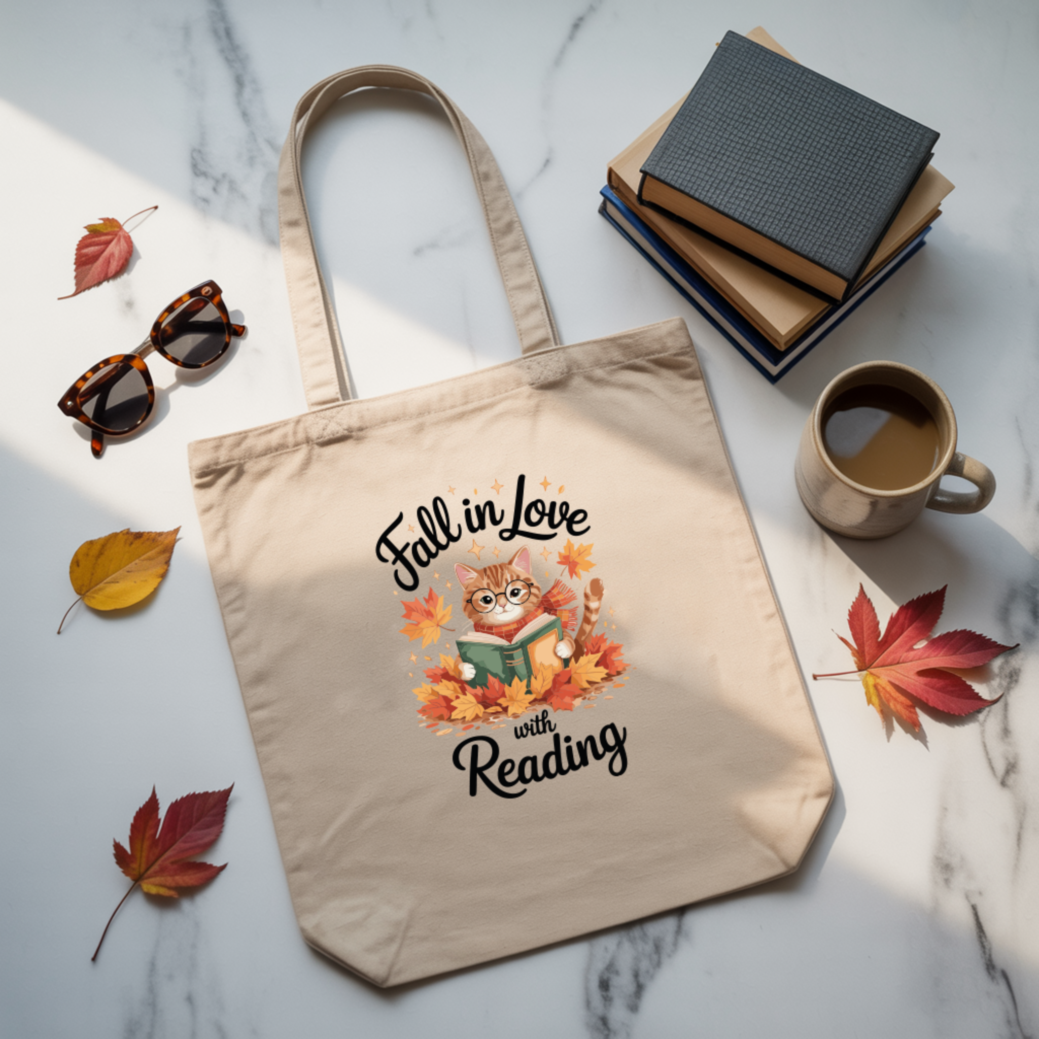 Tote Bag Fall in Love with Reading | Saco 100% Algodão 180g - Coleção Halloween