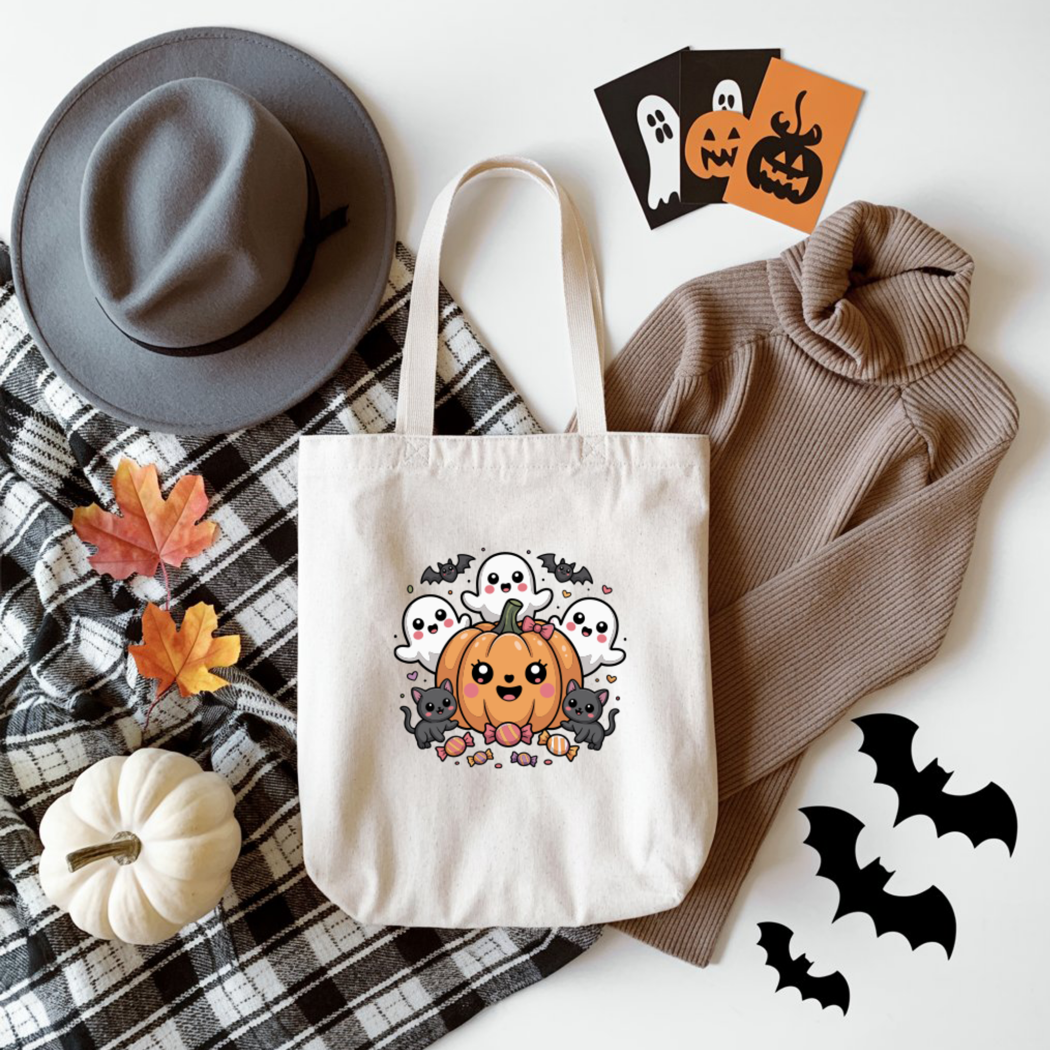 Tote Bag Halloween Cat Abóbora | Saco Algodão 180g | Ecobag