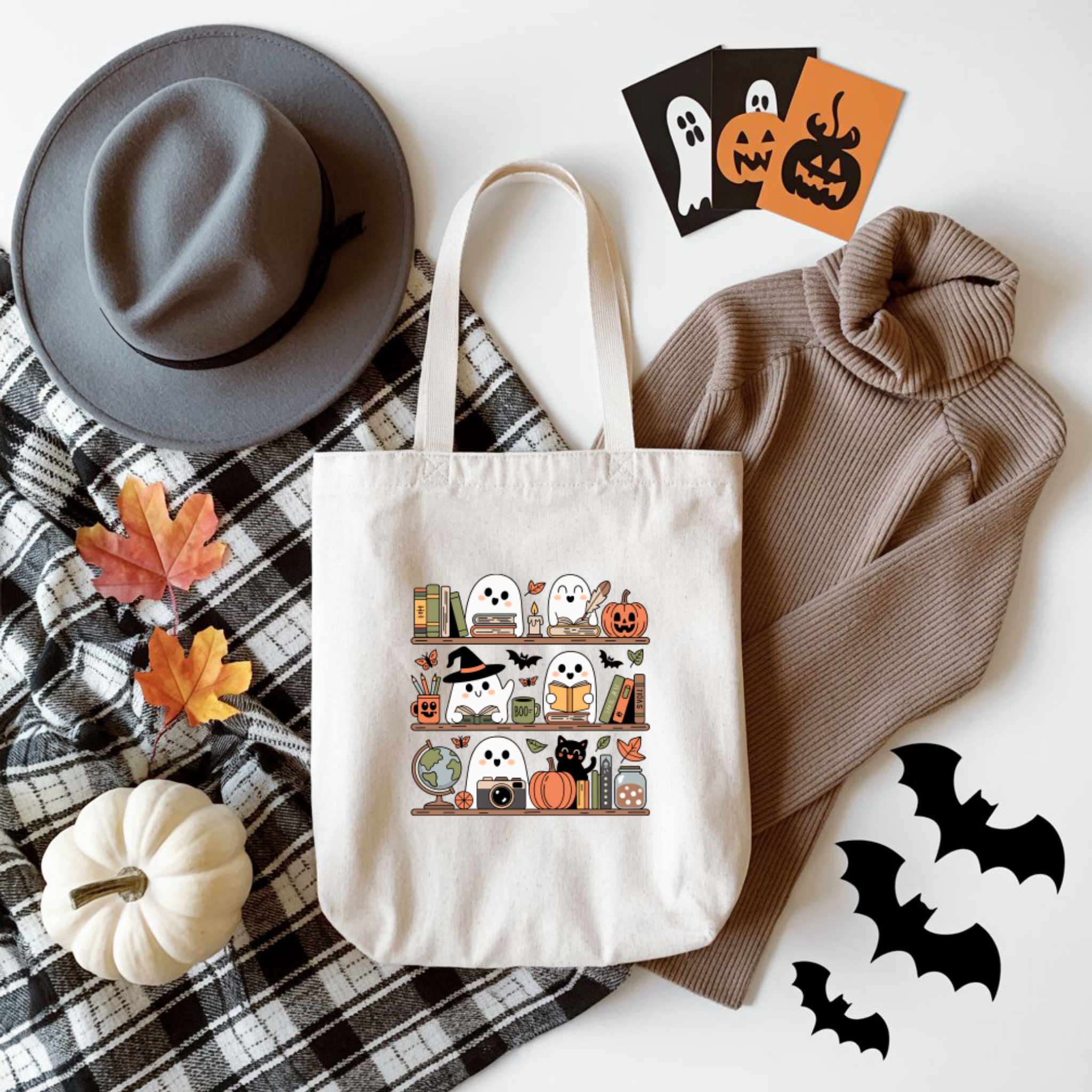 Tote Bag Halloween Books Cat Abóbora | Saco Algodão 180g | Ecobag