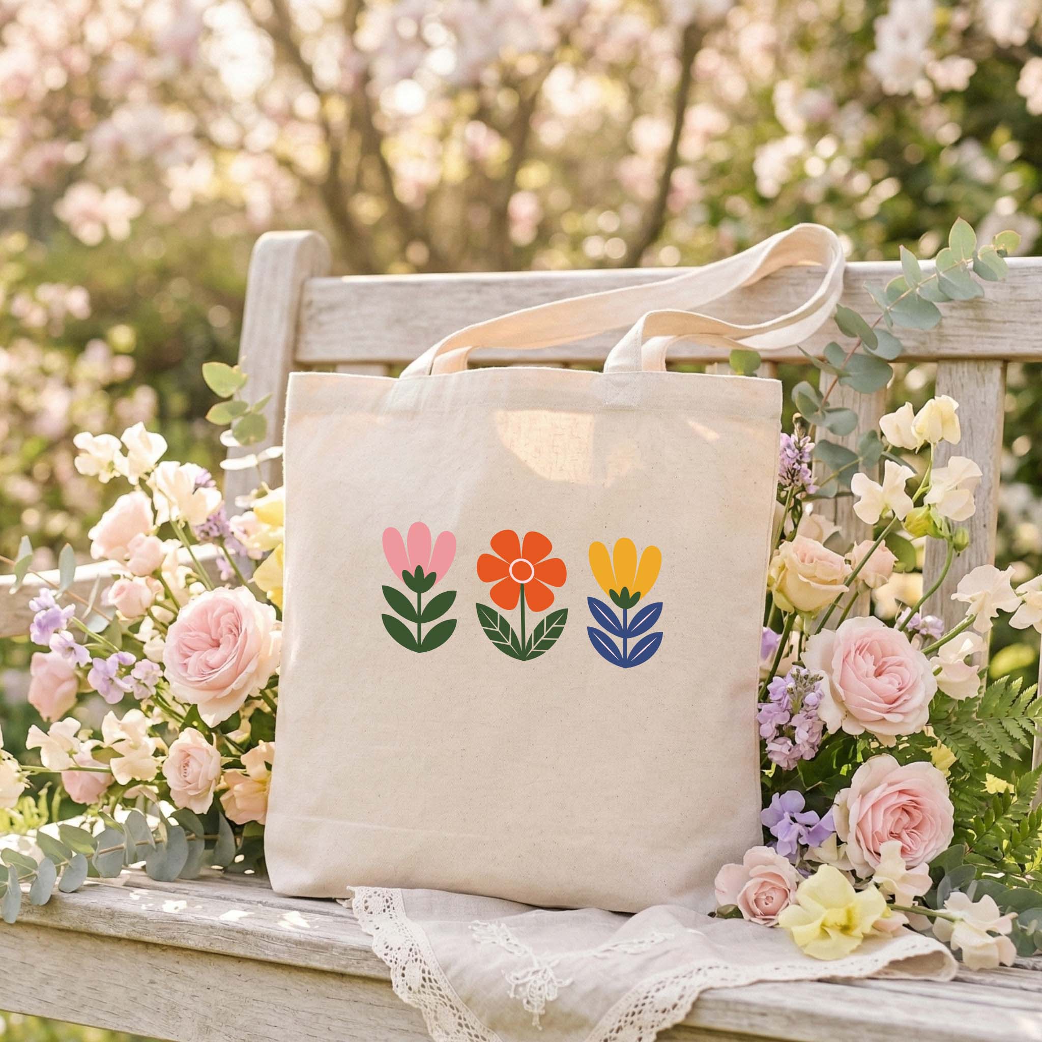 Tote Bag Floral "3 flores" | Saco Algodão 180g