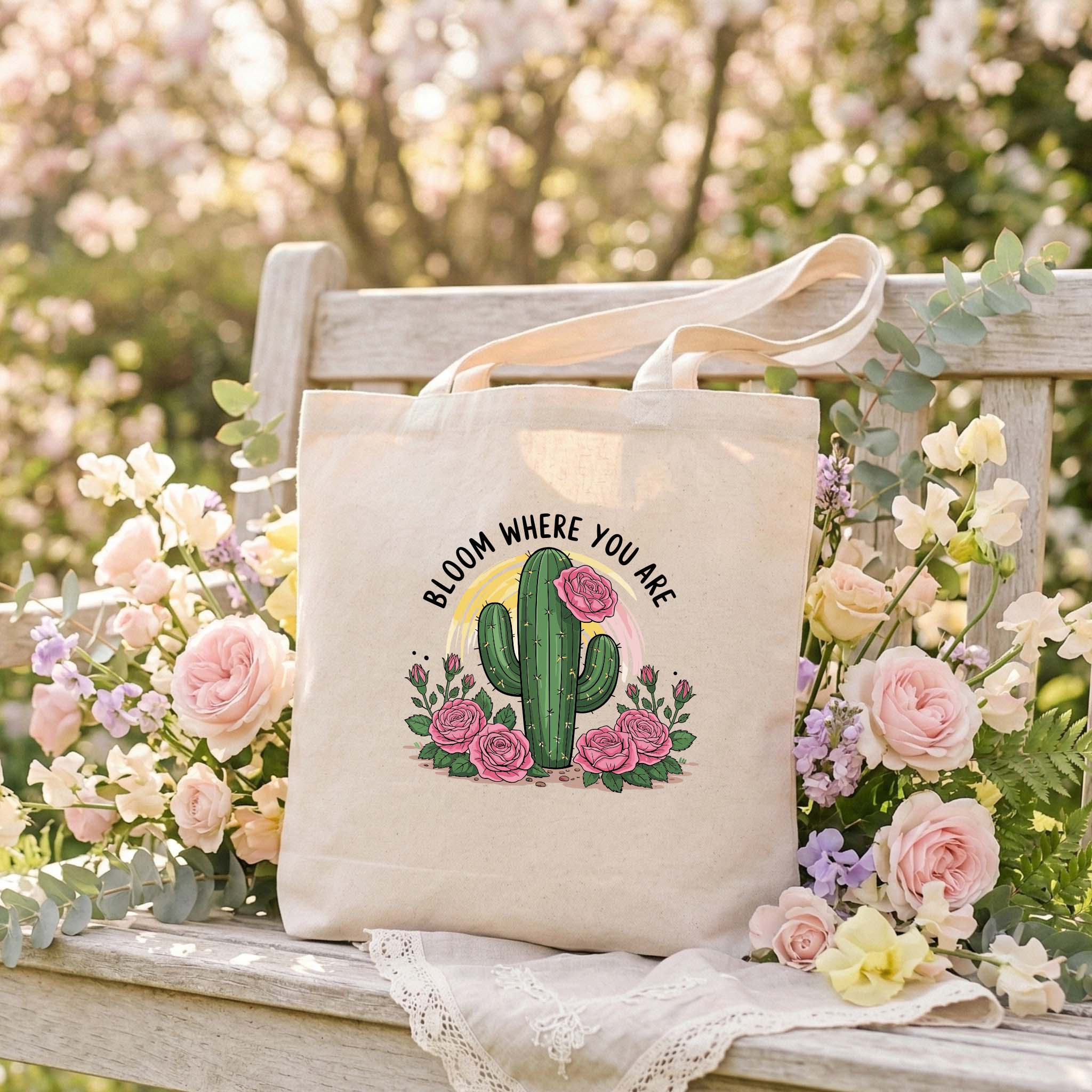 Tote Bag Floral "Bloom Where You Are" | Saco Algodão 180g