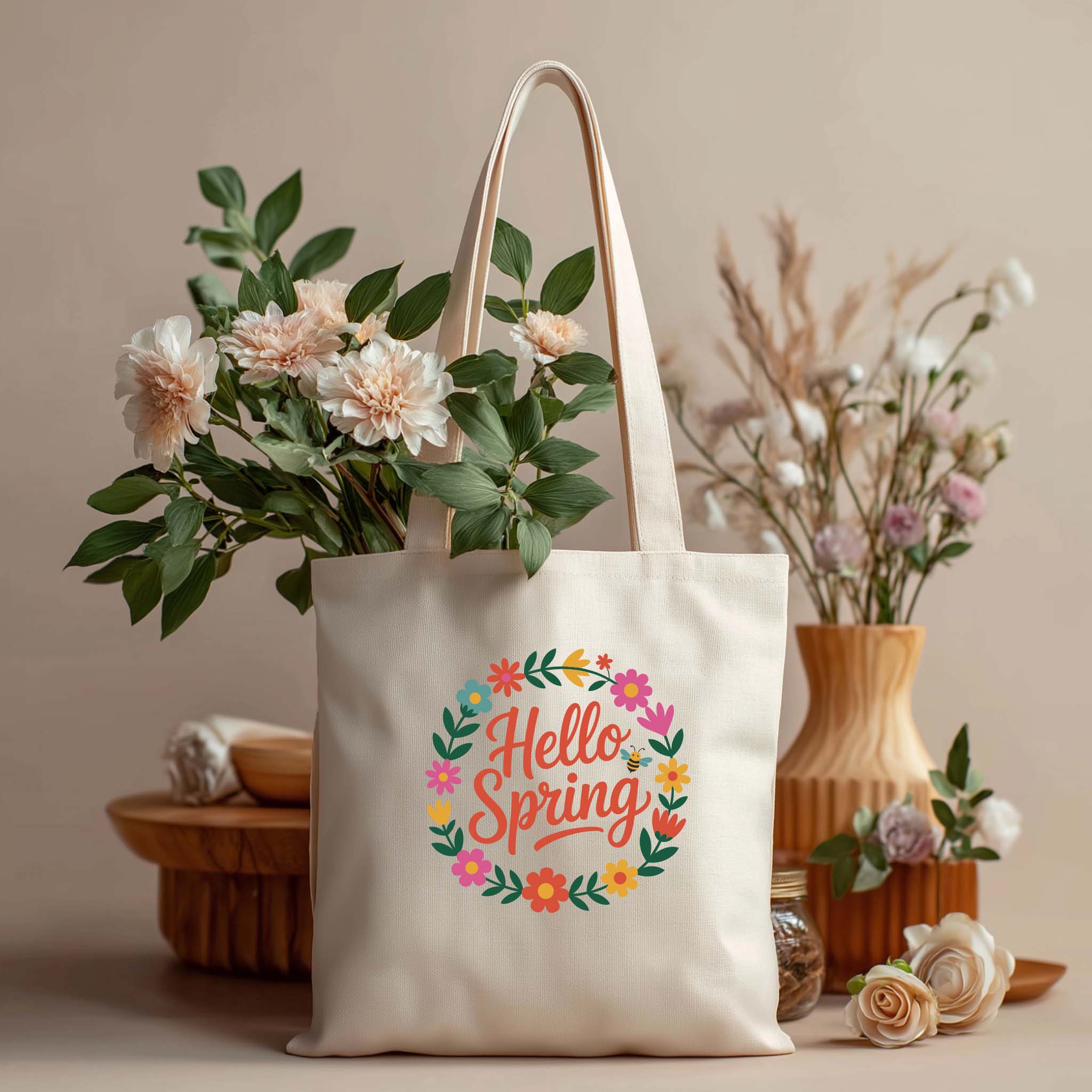 Tote Bag Floral "Hello Spring" | Saco Algodão 180g - Coleção Florais