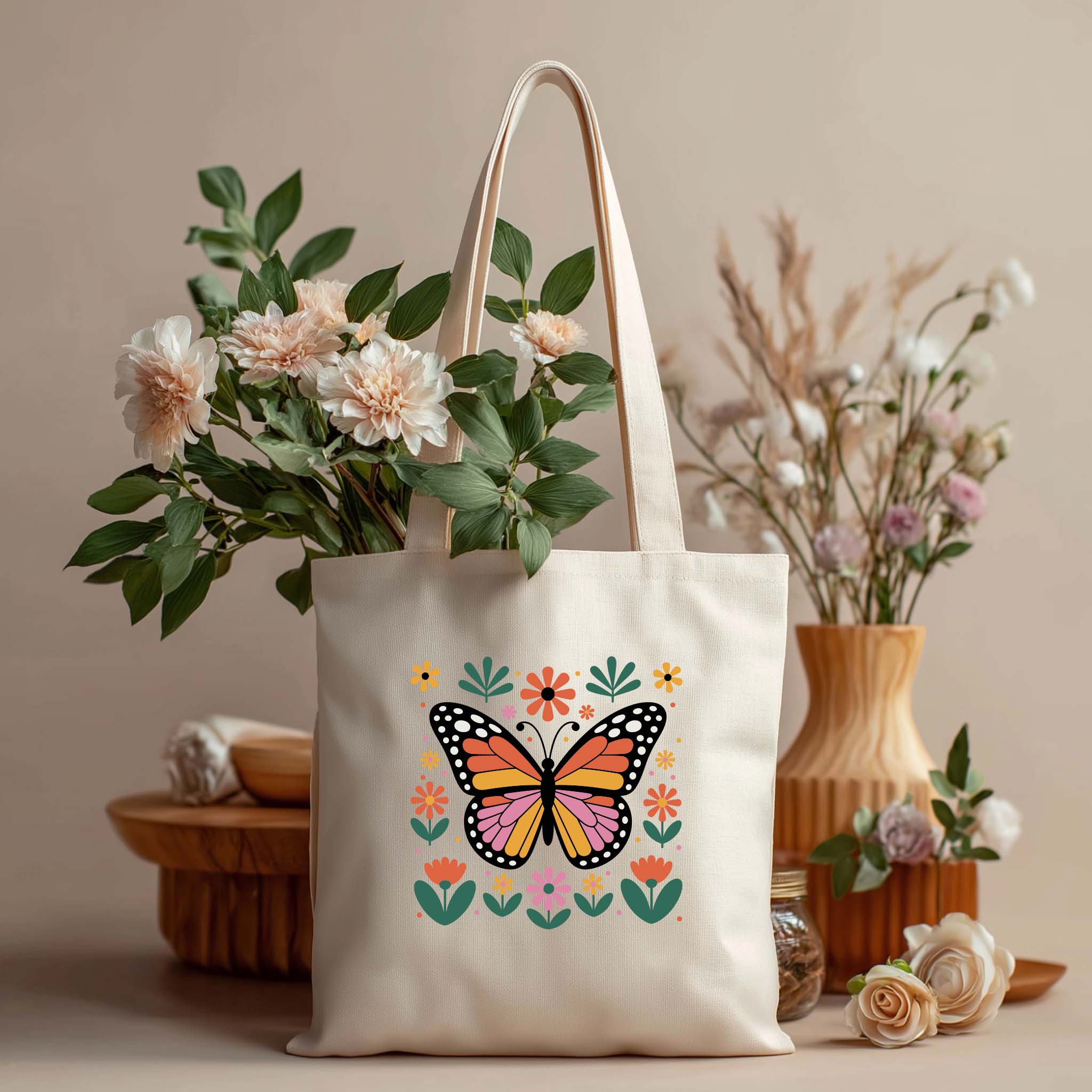 Tote Bag Floral "Borboleta" | Saco Algodão 180g - Coleção Florais