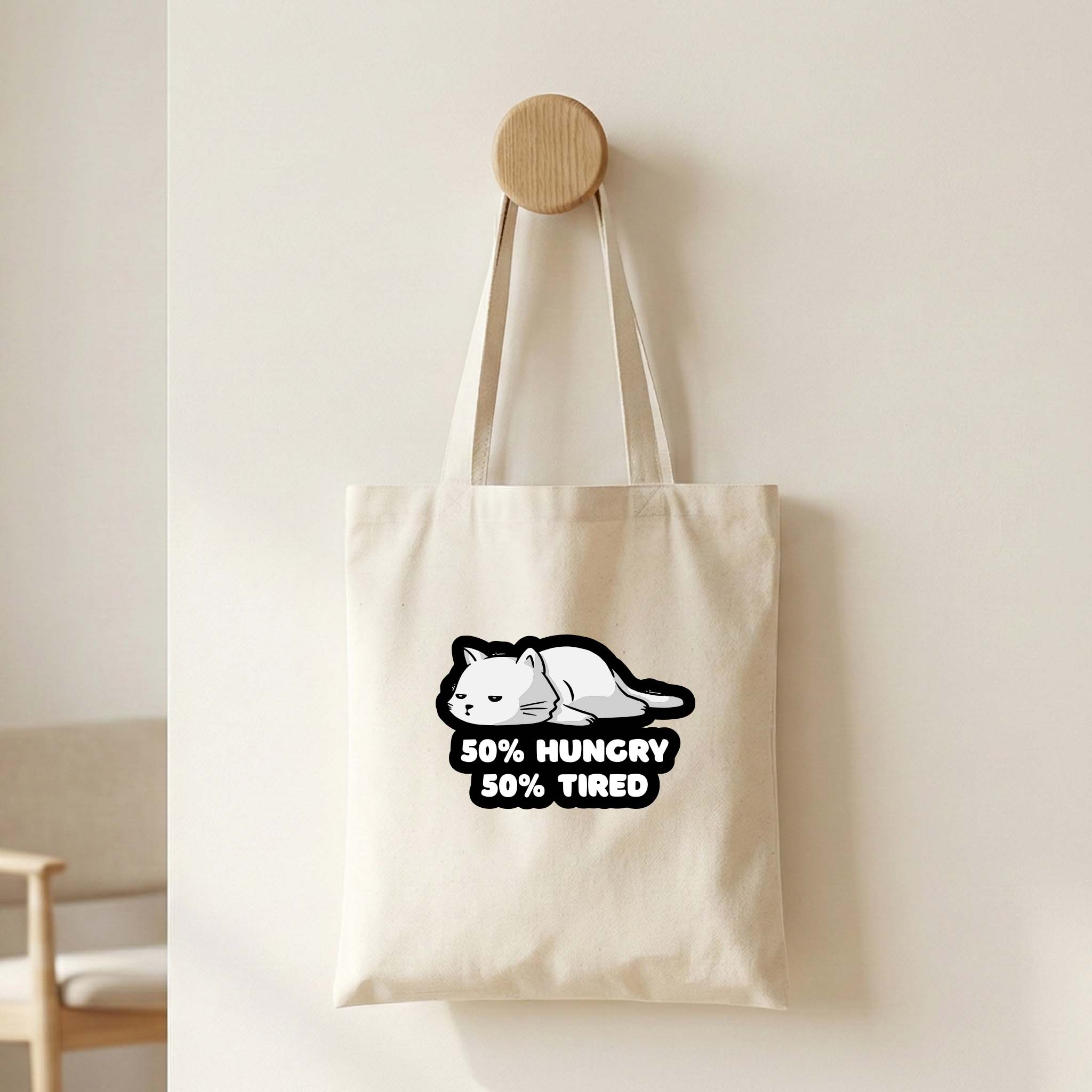 Tote Bag "50% Hungry 50% Tired" | Saco Ecológico 180g - Ecobag