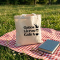 Tote Bag Pet Lovers "Gatos, Livros e Café" | Saco Ecológico 180g