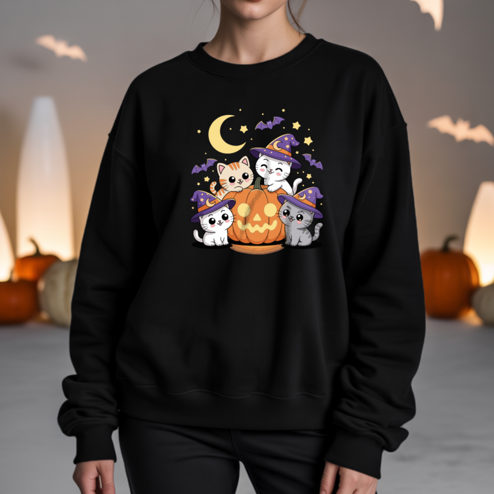 Camisola Cats Halloween Abóbora | Sweatshirt Premium  | Coleção Halloween