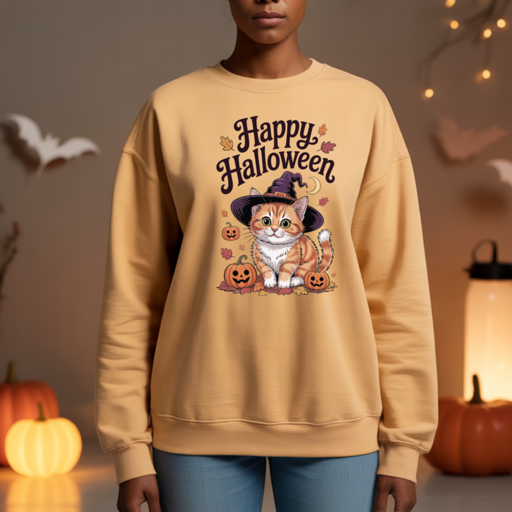Camisola Happy Halloween Cat | Sweatshirt Premium | Coleção Halloween