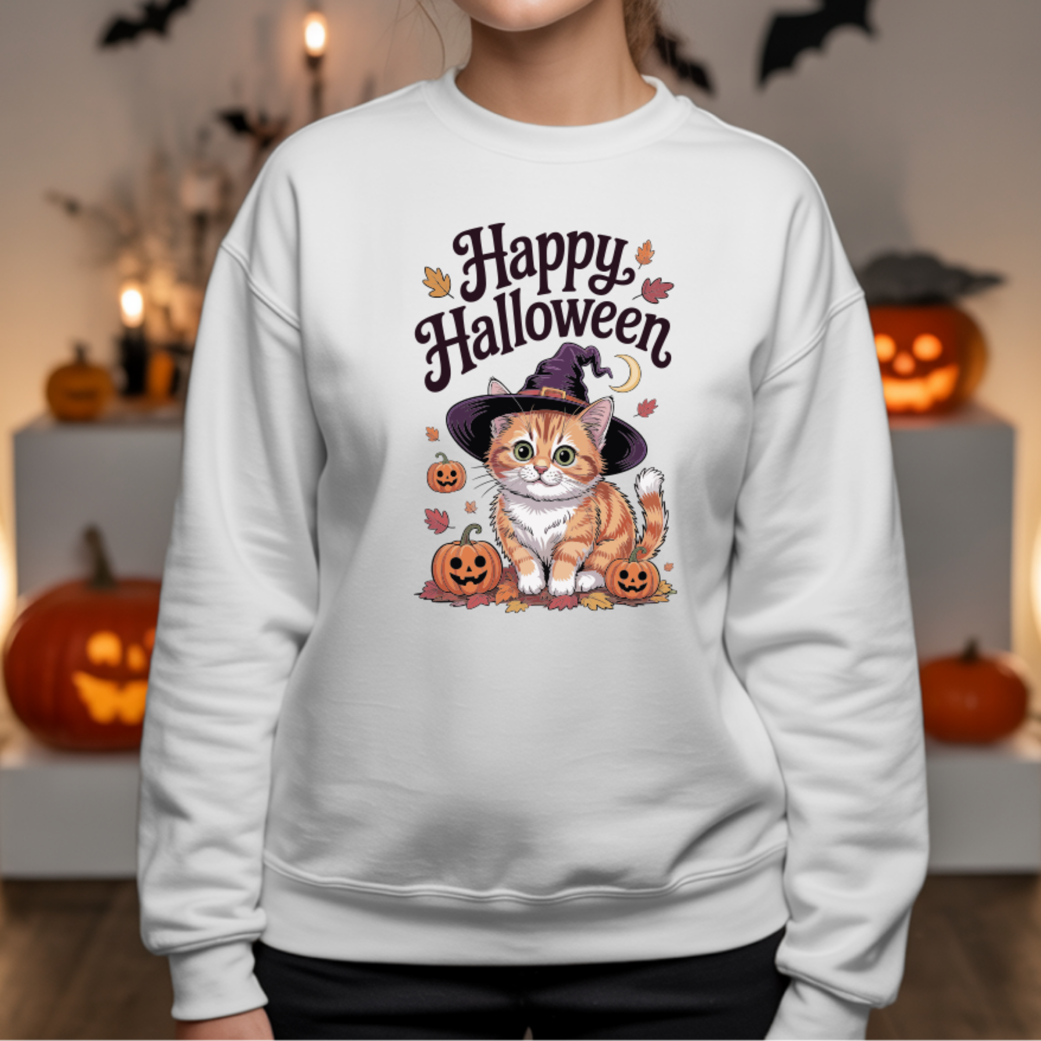 Camisola Happy Halloween Cat | Sweatshirt Premium | Coleção Halloween