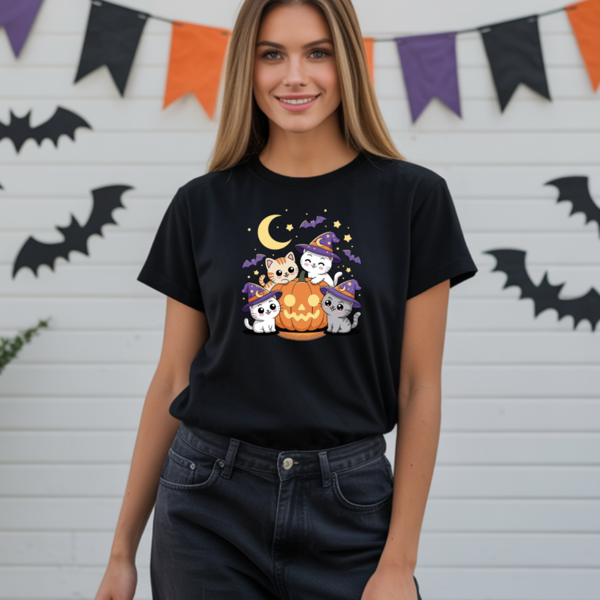 T-shirt Cats Halloween - 100% Algodão - JM Collection