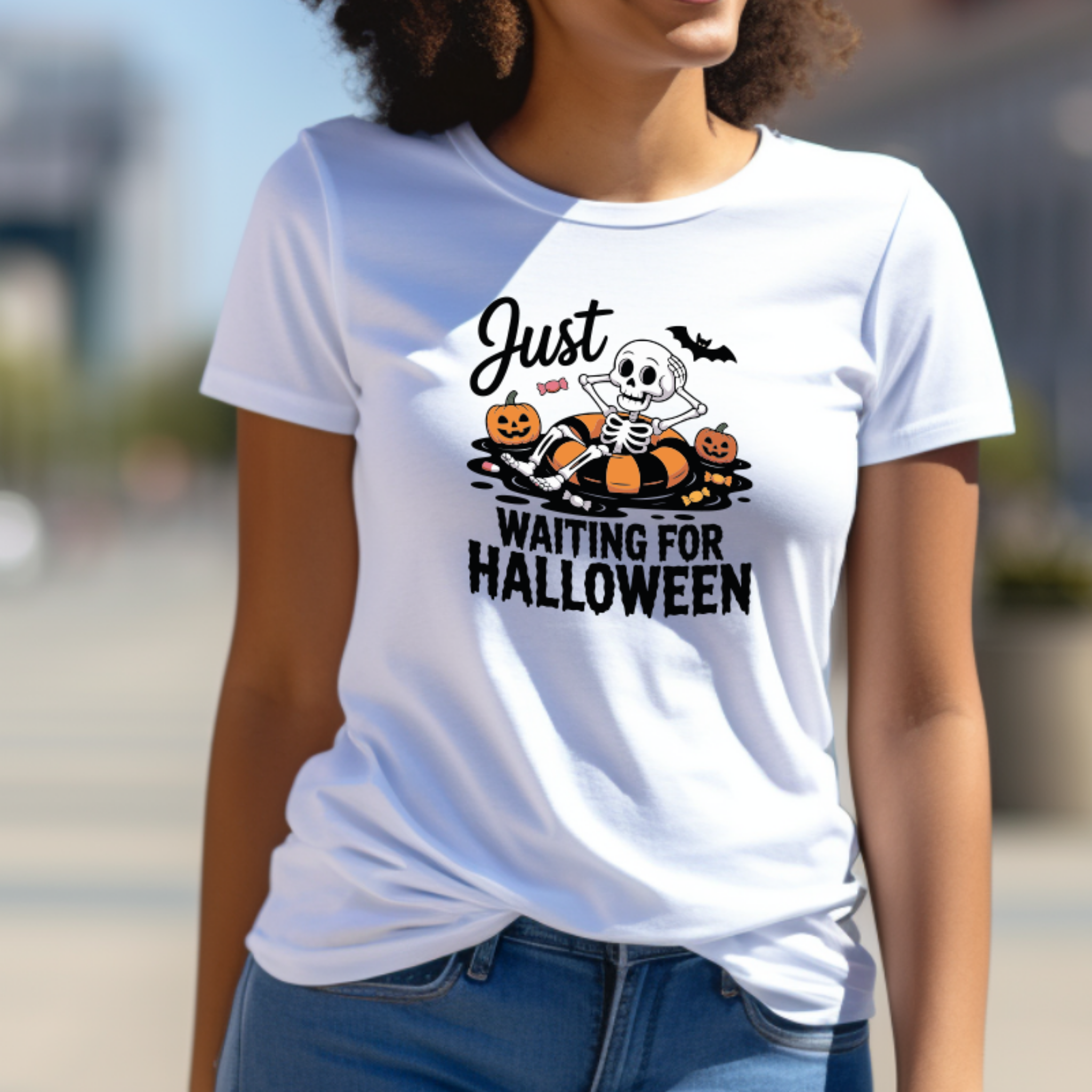 T-shirt Just Waiting for Halloween - JM Collection - 100% Algodão