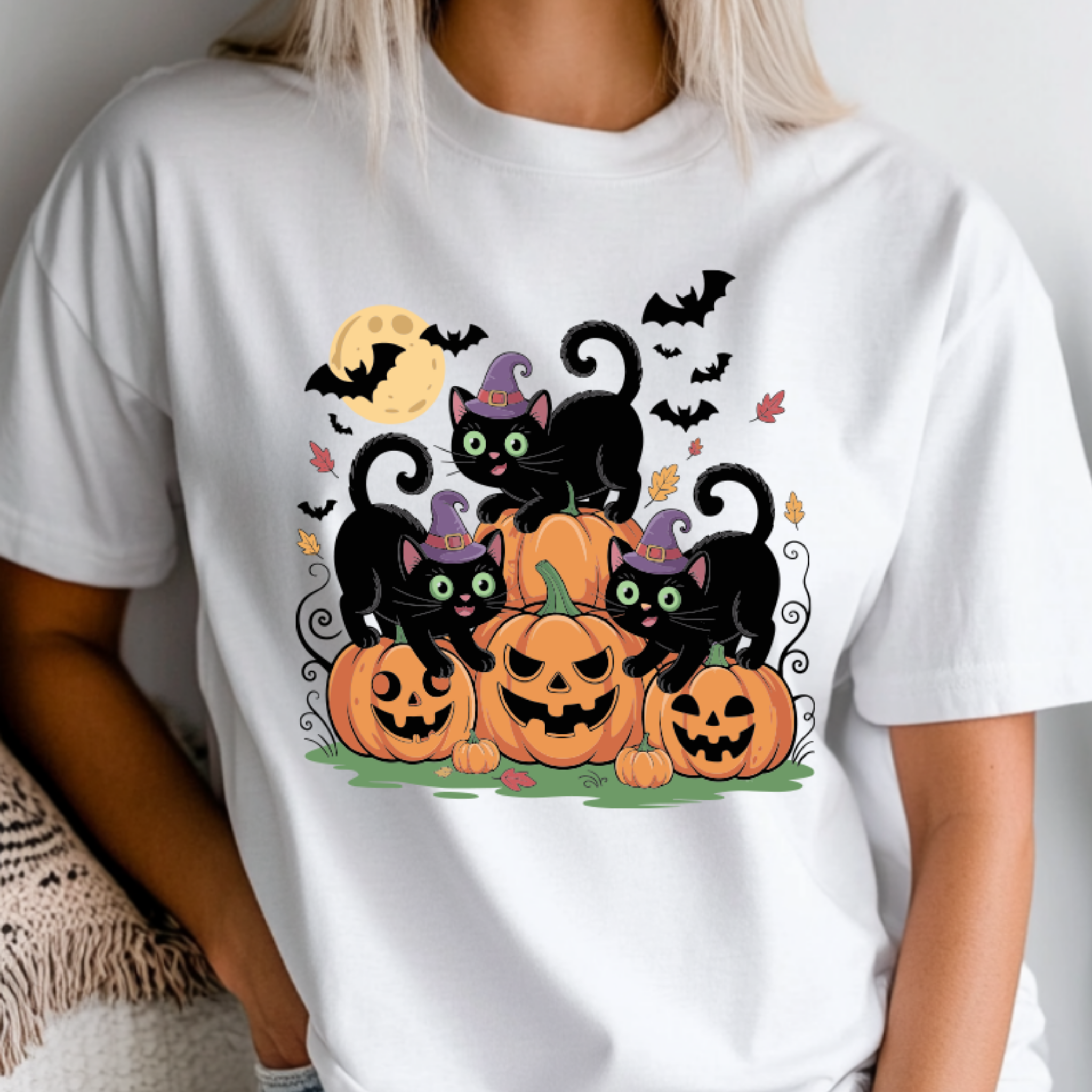 T-shirt Cats - 100% Algodão - Coleção Halloween